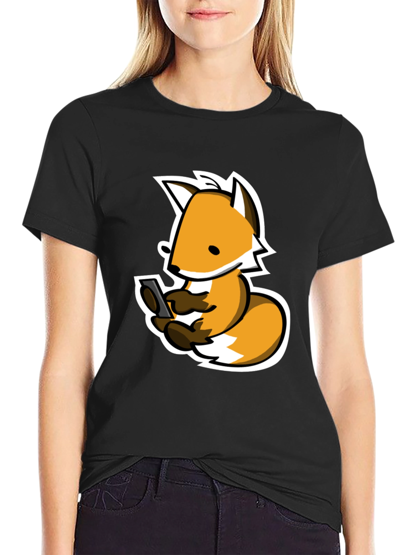 Fox Phone Addict Graphic Tee - Black Cotton T-Shirt