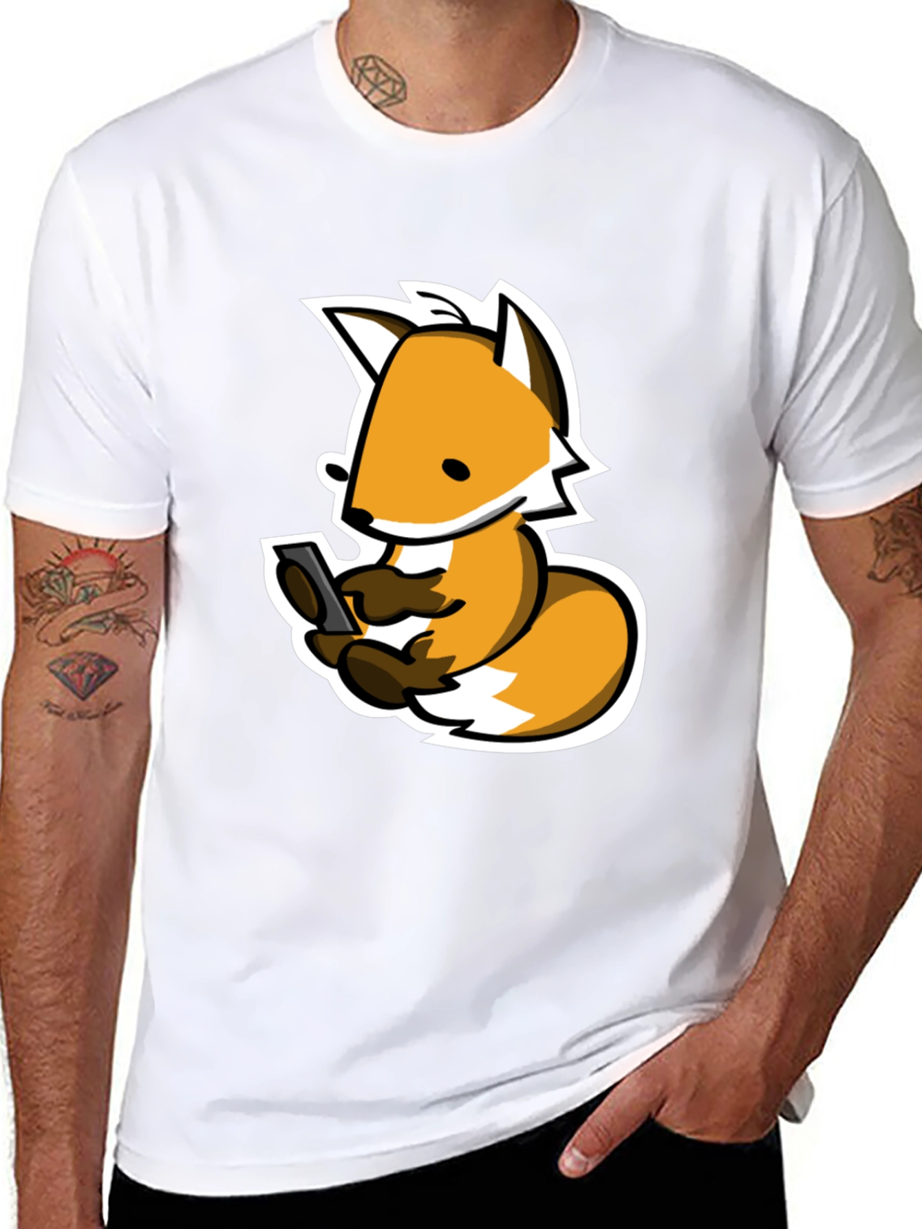Fox Phone Addict Graphic Tee - Black Cotton T-Shirt