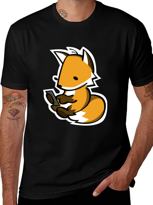 Fox Phone Addict Graphic Tee - Black Cotton T-Shirt