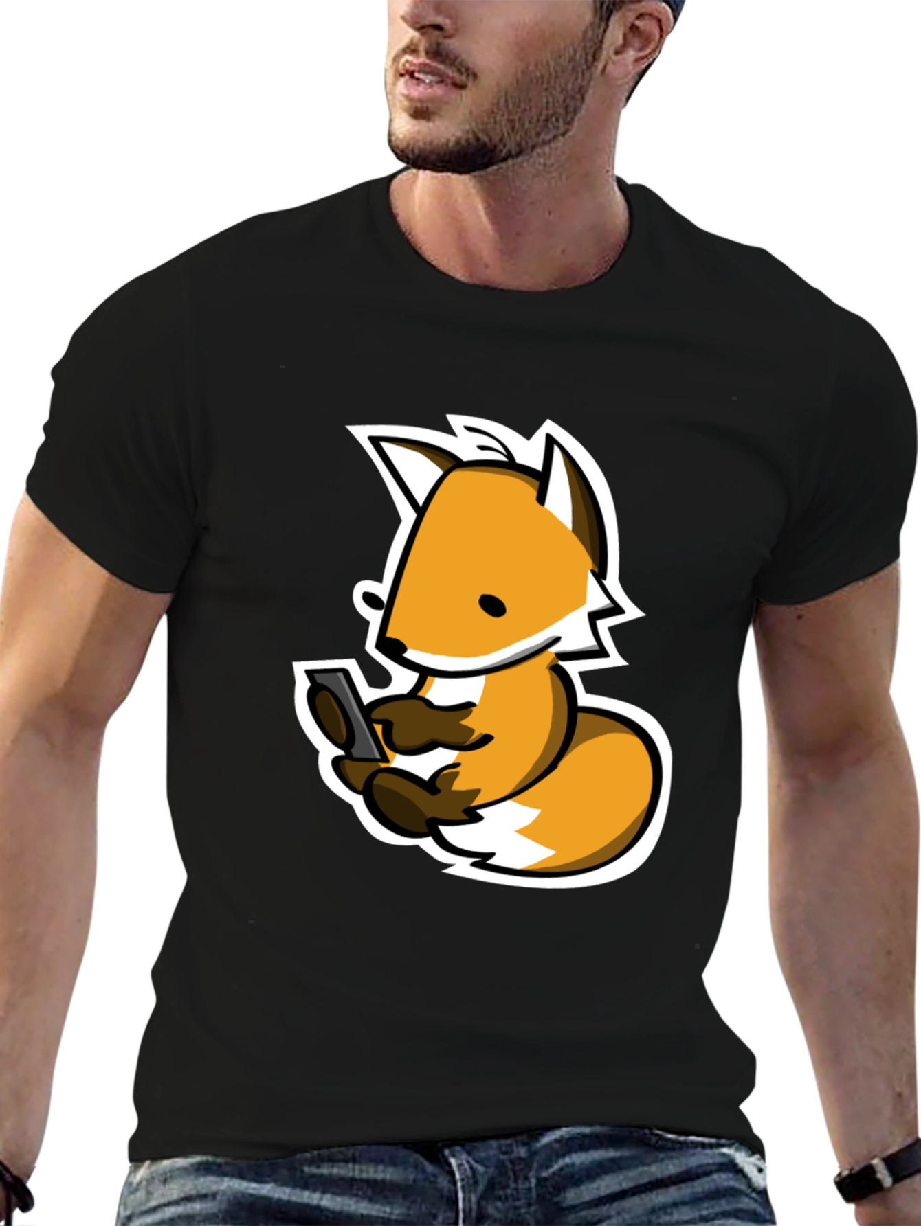 Fox Phone Addict Graphic Tee - Black Cotton T-Shirt