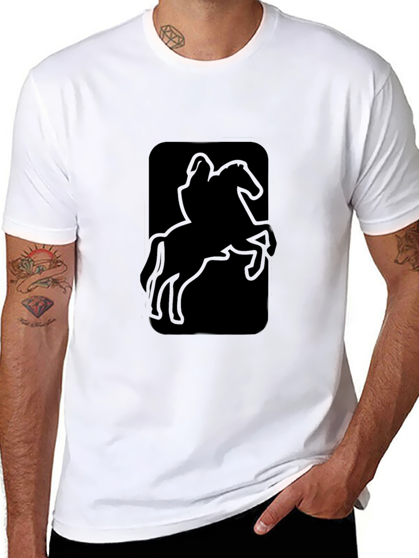 Black T-Shirt with Horse Rider Graphic