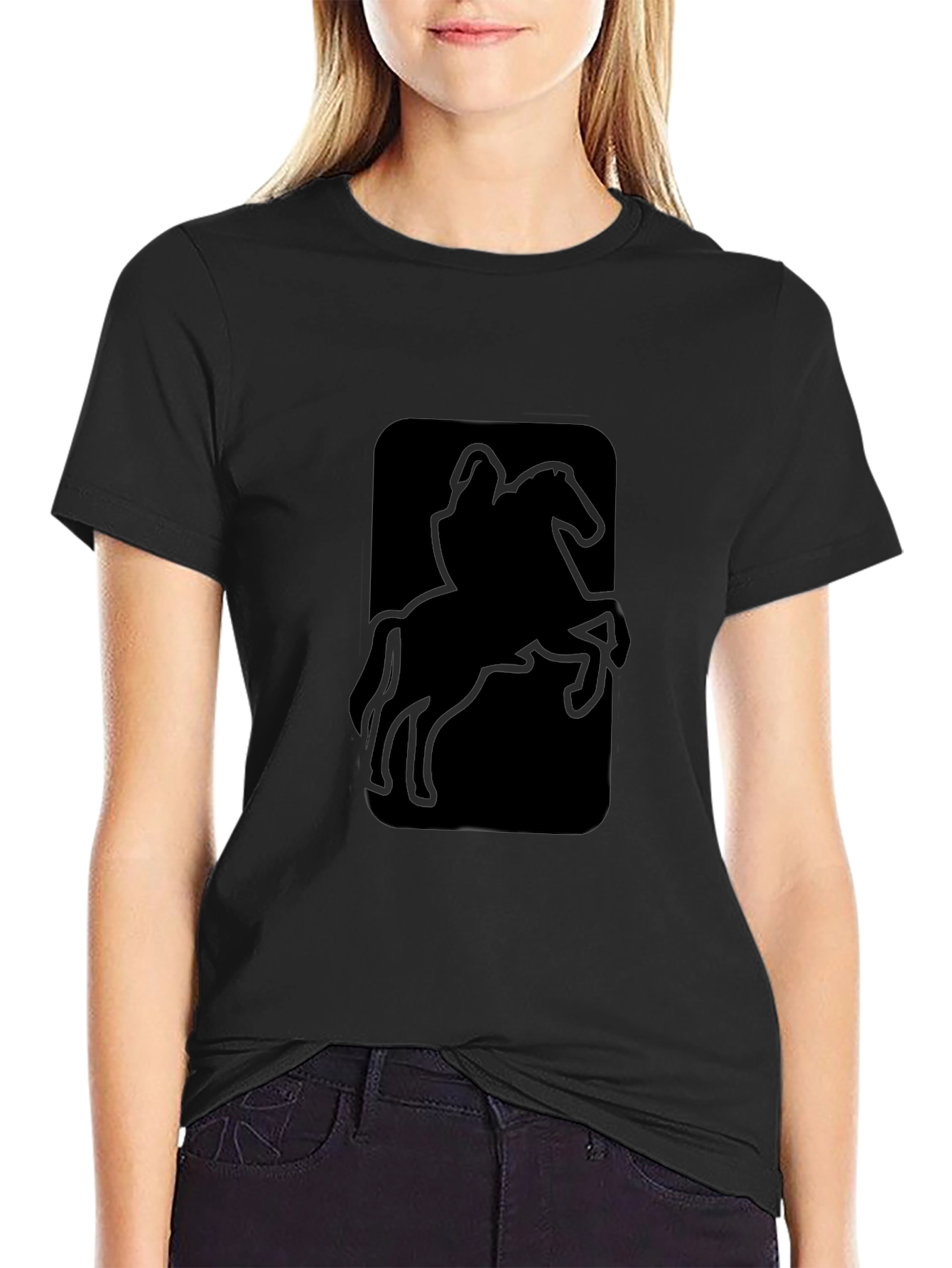 Black T-Shirt with Horse Rider Graphic