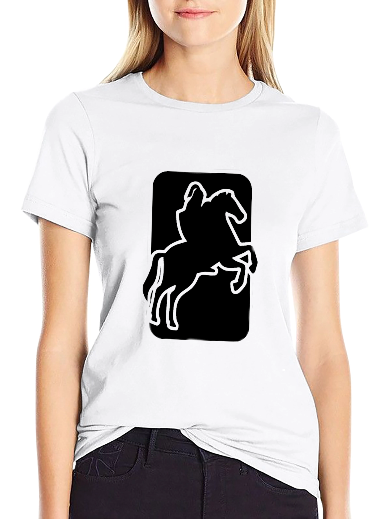 Black T-Shirt with Horse Rider Graphic