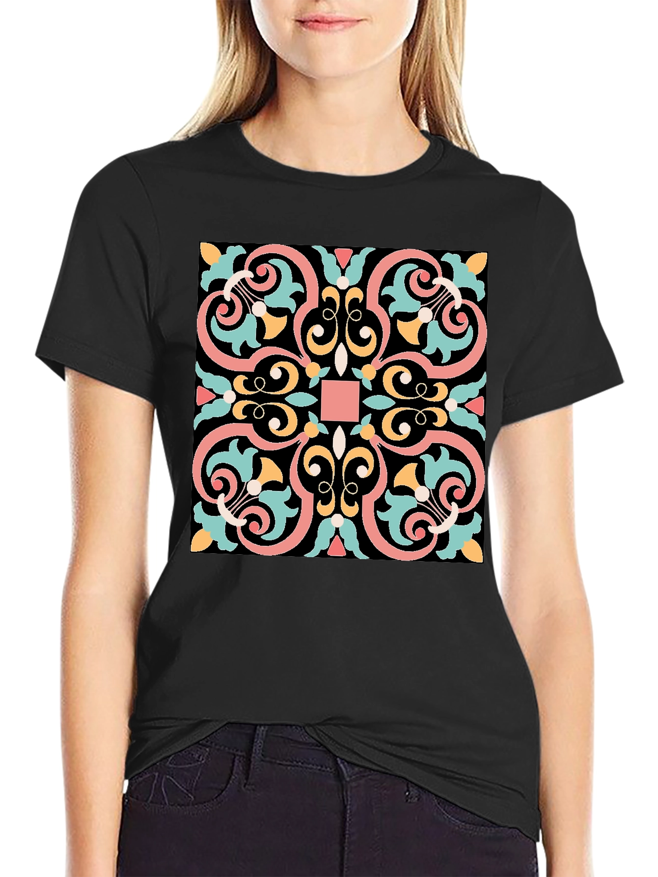 Geometric Pattern Black T-Shirt