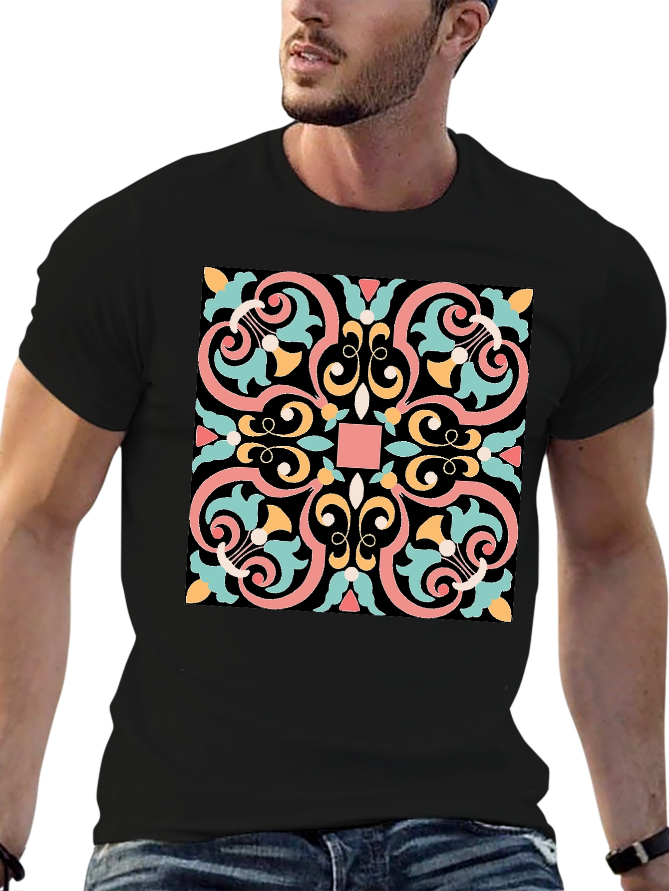 Geometric Pattern Black T-Shirt