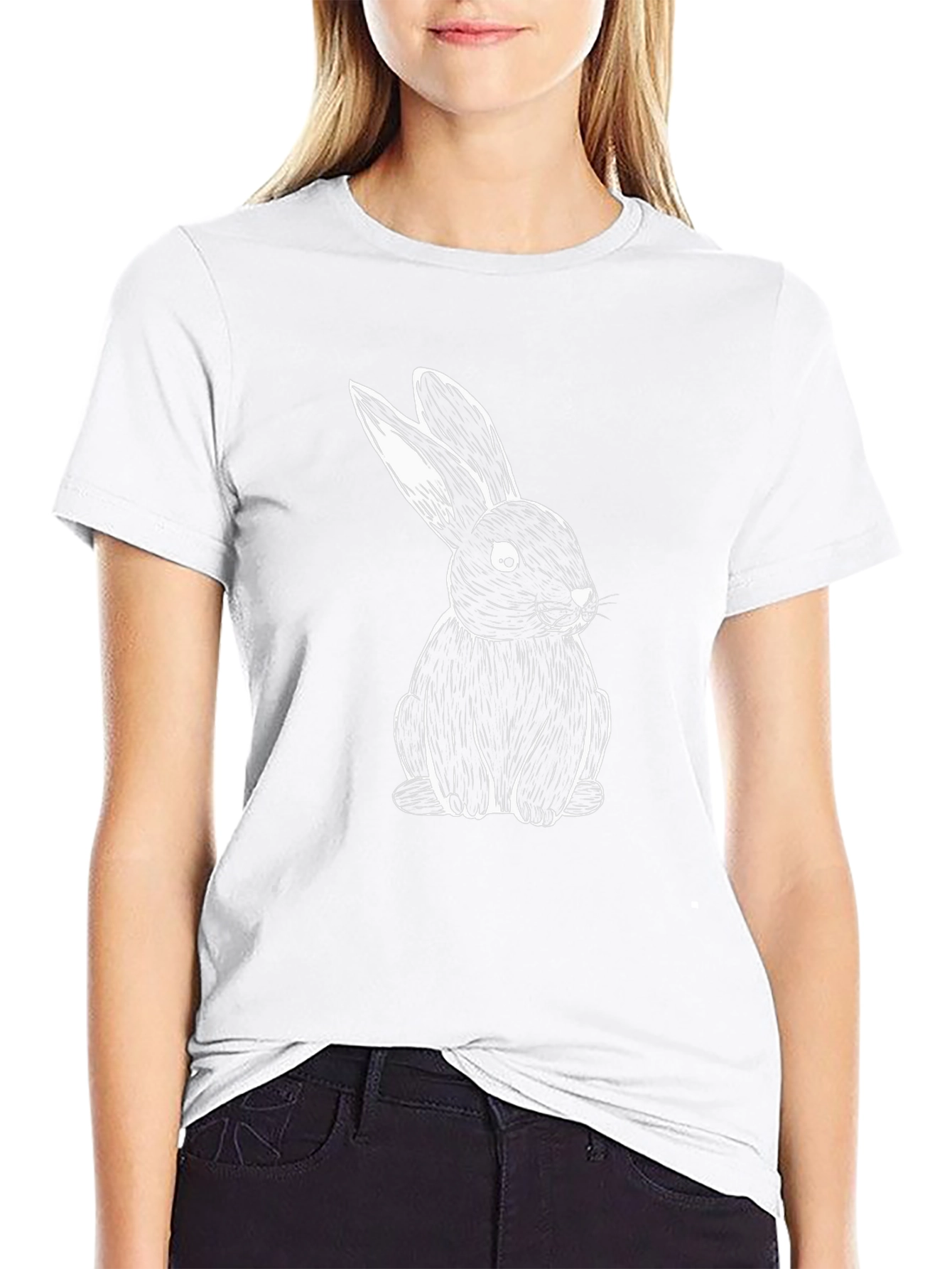 Black T-Shirt with White Rabbit Print