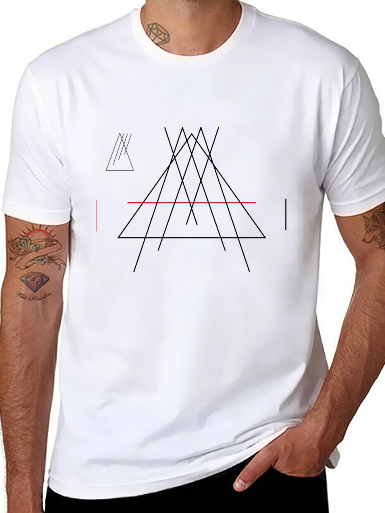 Geometric Lines Black T-Shirt - Modern Abstract Design