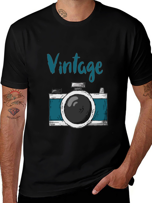 Vintage Camera Graphic Tee - Stylish Black T-Shirt