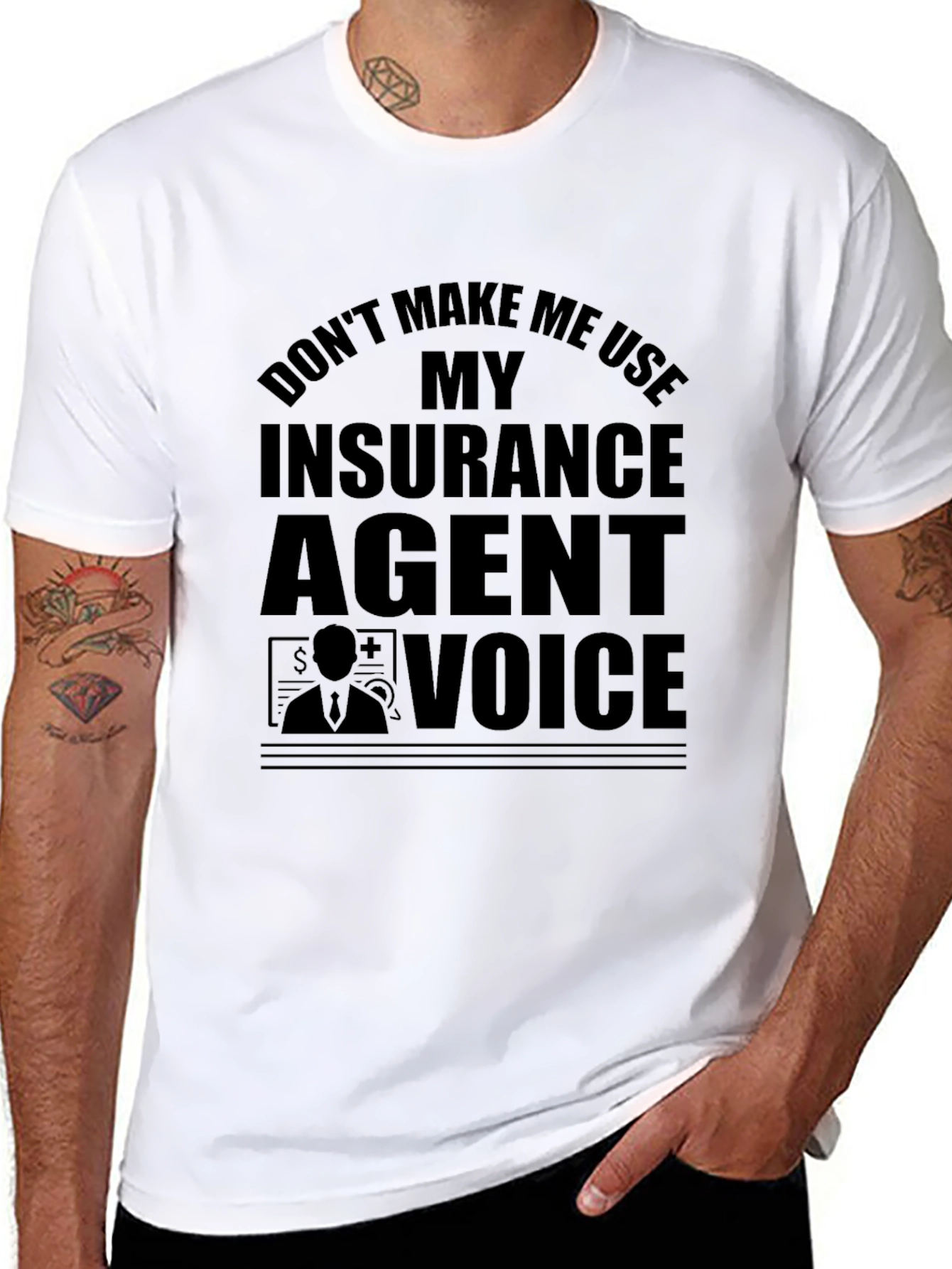 Insurance Agent Voice Black T-Shirt Funny Tee
