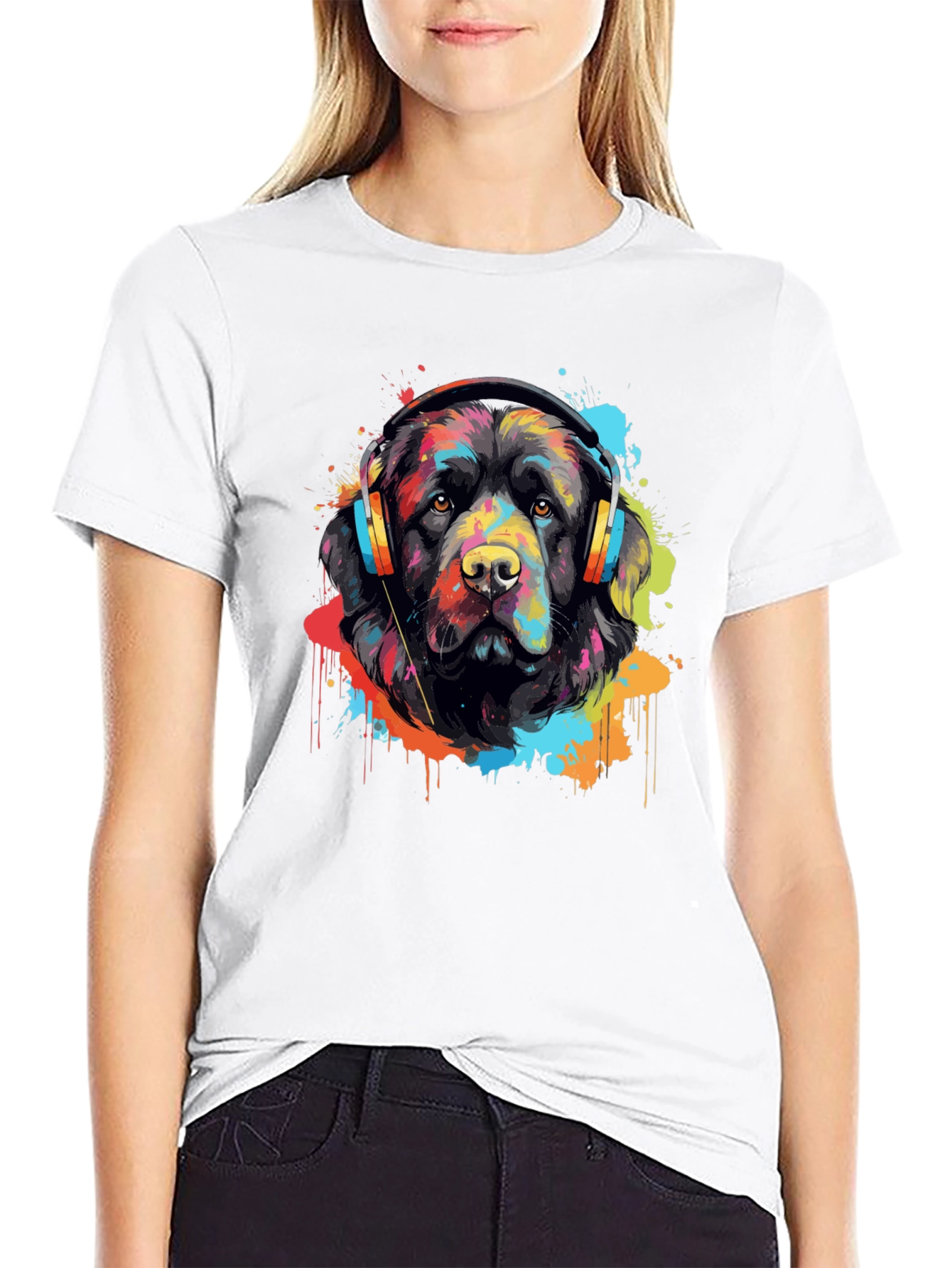 Dog with Headphones Graphic T-Shirt