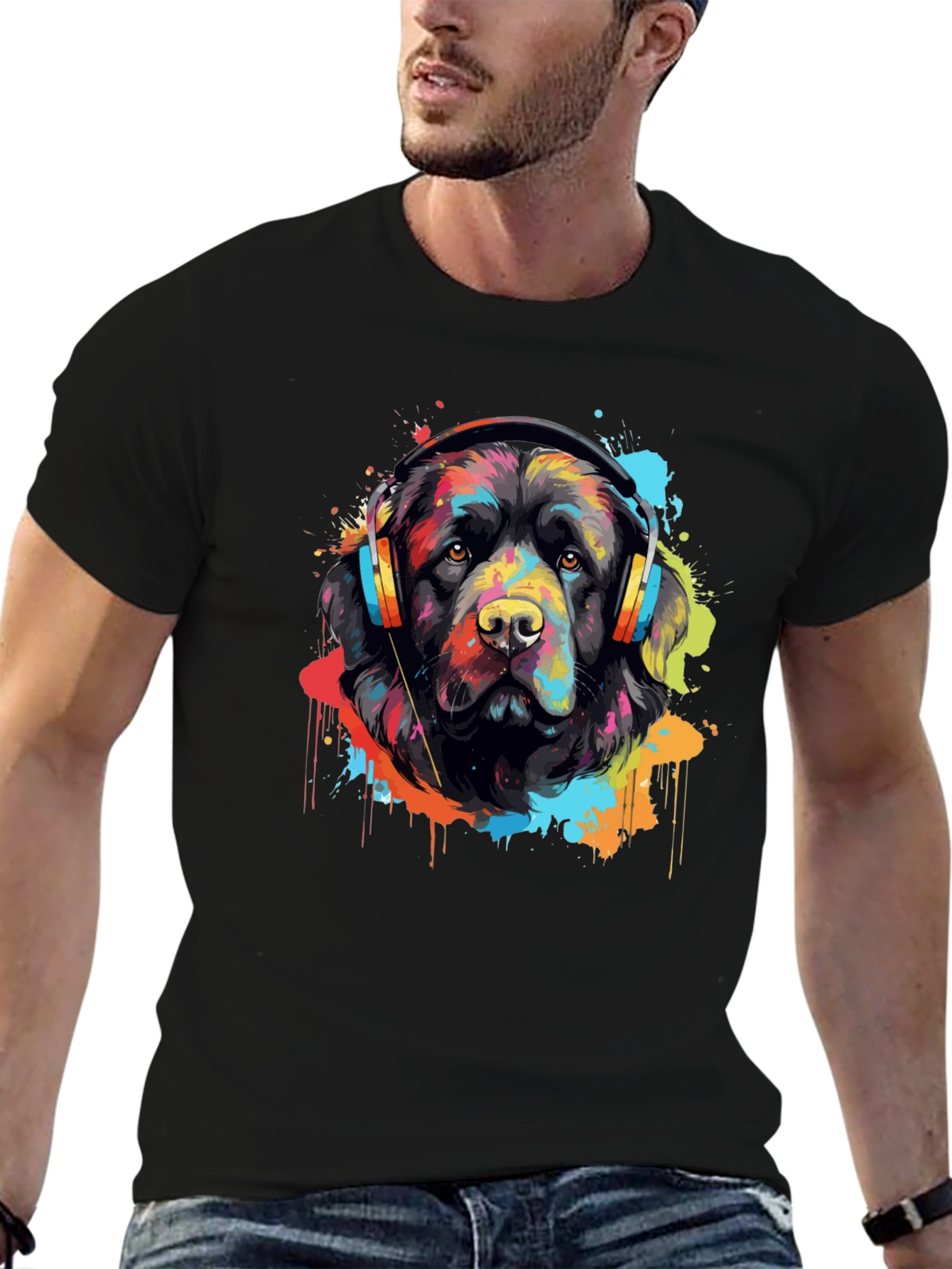 Dog with Headphones Graphic T-Shirt