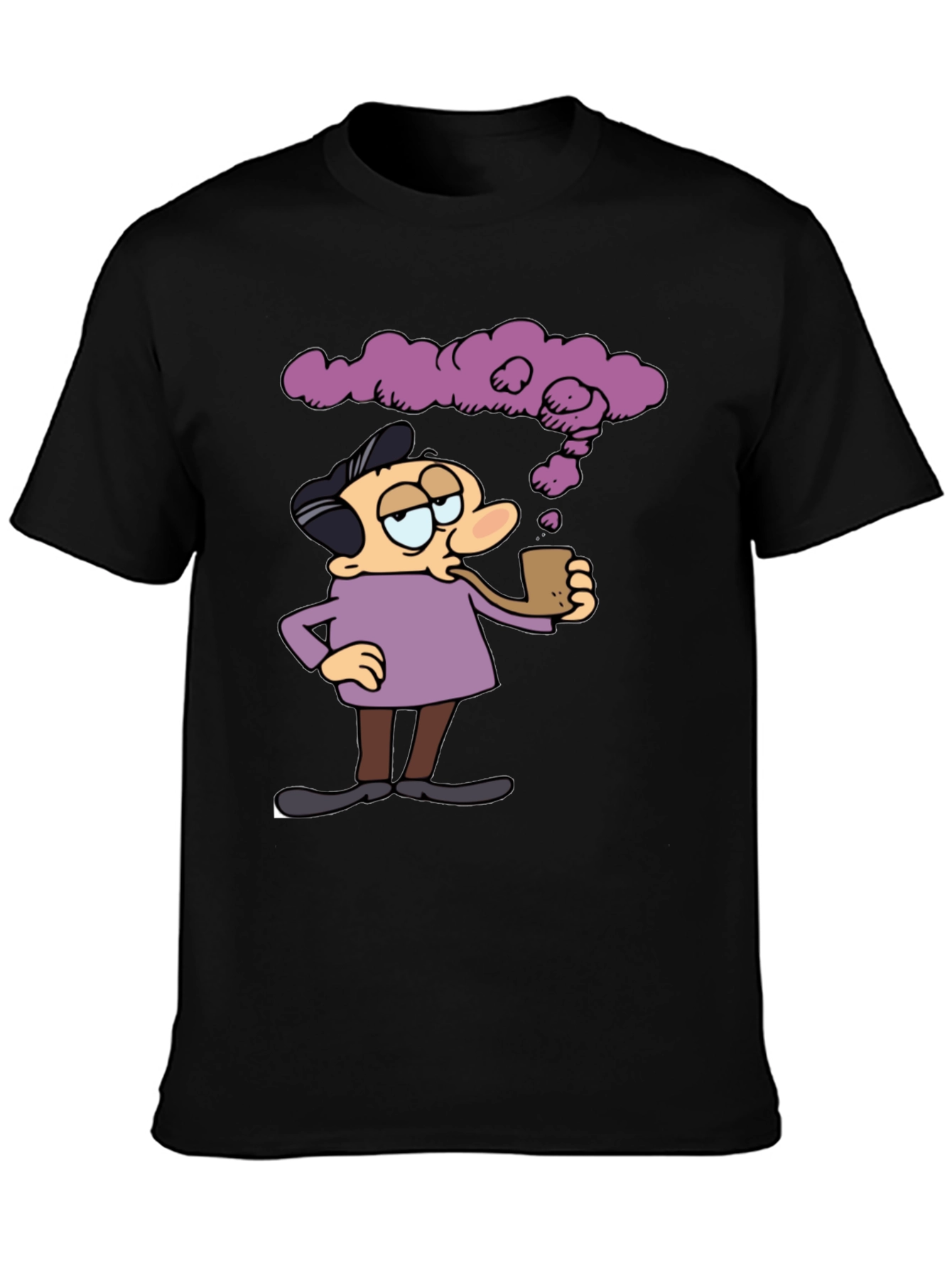 Cartoon Man Smoking Pipe Graphic T-Shirt