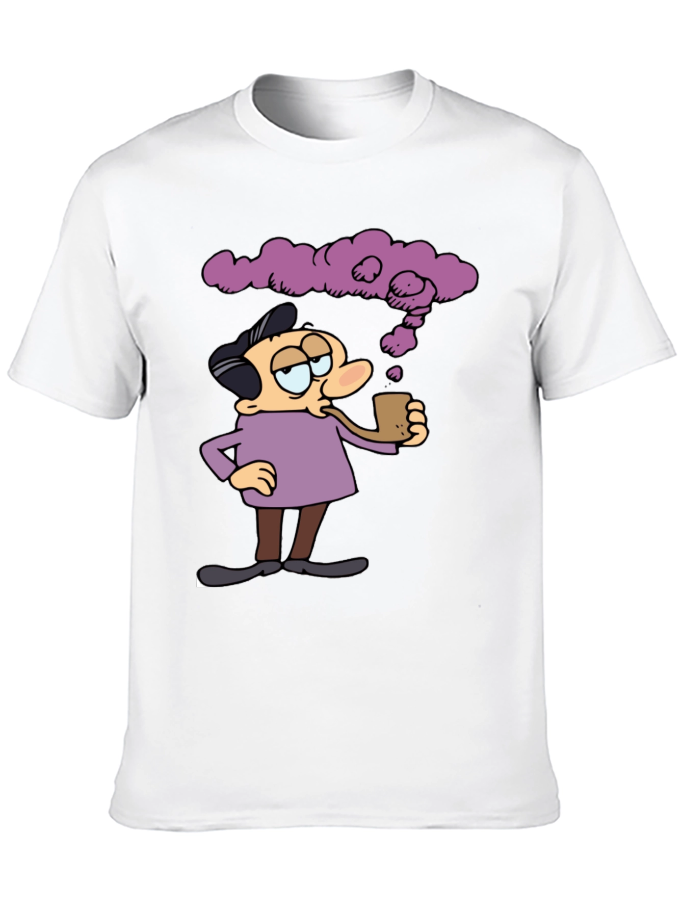 Cartoon Man Smoking Pipe Graphic T-Shirt