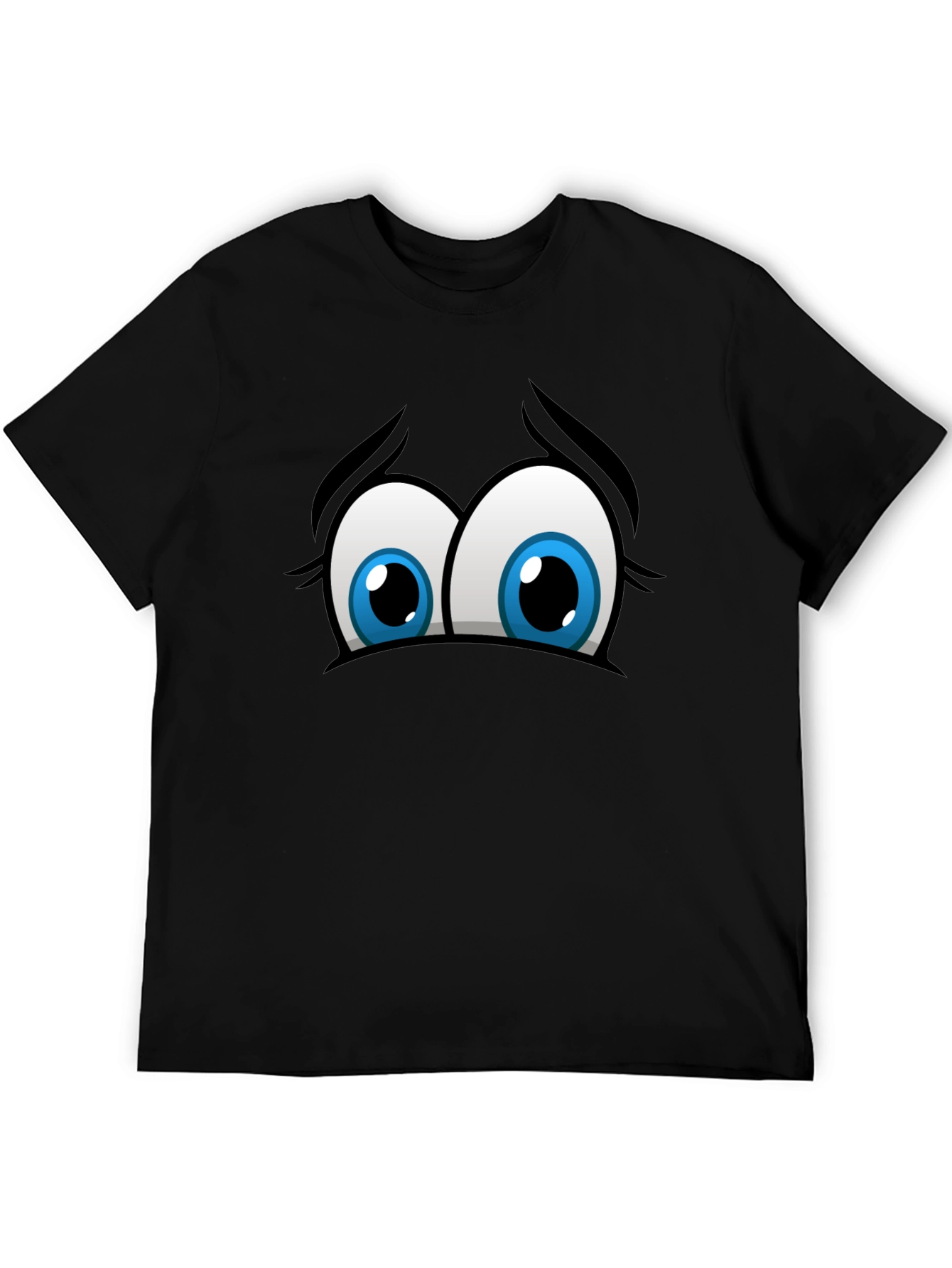 Funny Cartoon Eyes Graphic Black T-Shirt