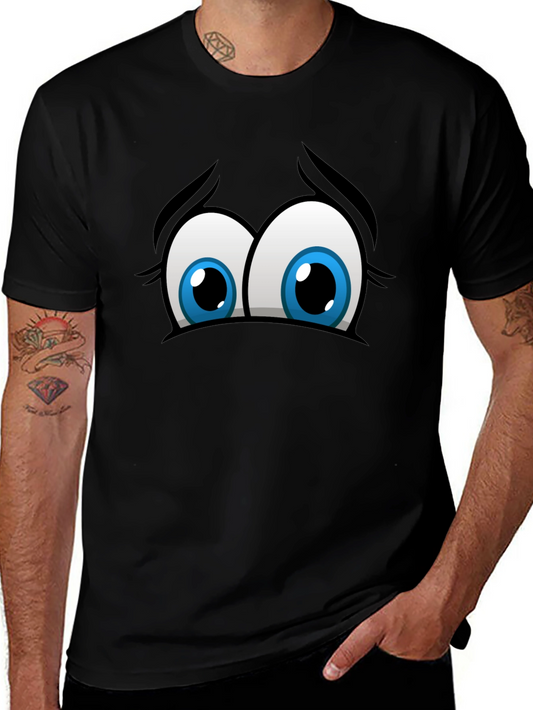 Funny Cartoon Eyes Graphic Black T-Shirt