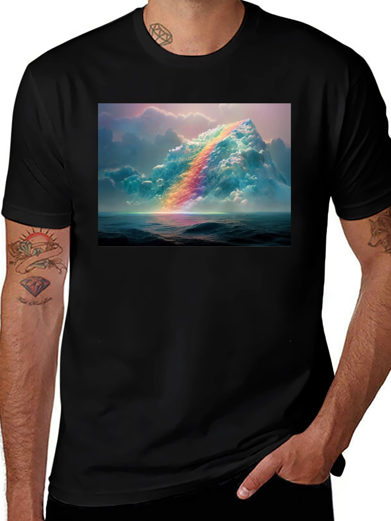 Rainbow Cloudscape Graphic Tee - Artistic Print T-Shirt