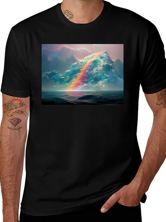 Rainbow Cloudscape Graphic Tee - Artistic Print T-Shirt