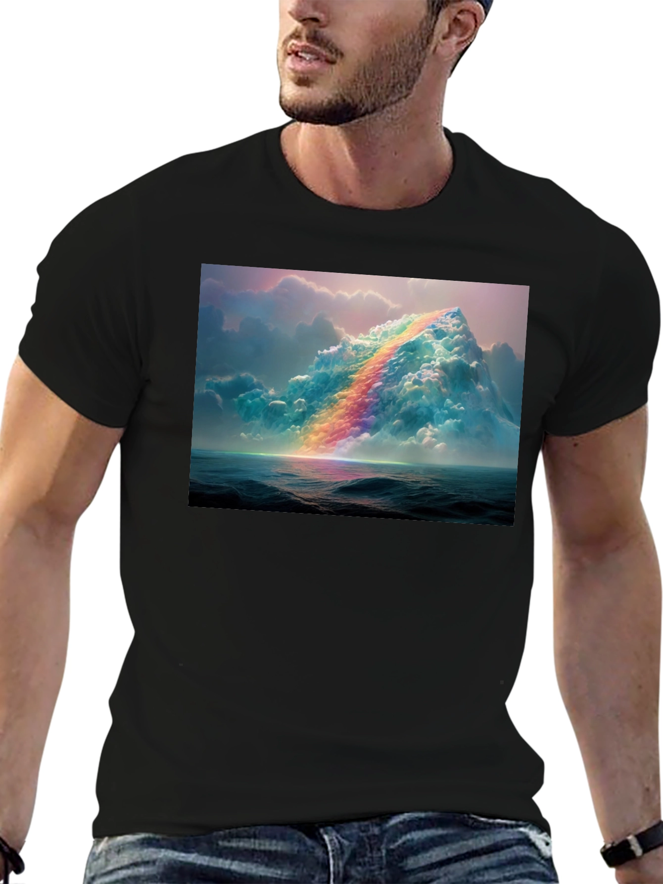 Rainbow Cloudscape Graphic Tee - Artistic Print T-Shirt