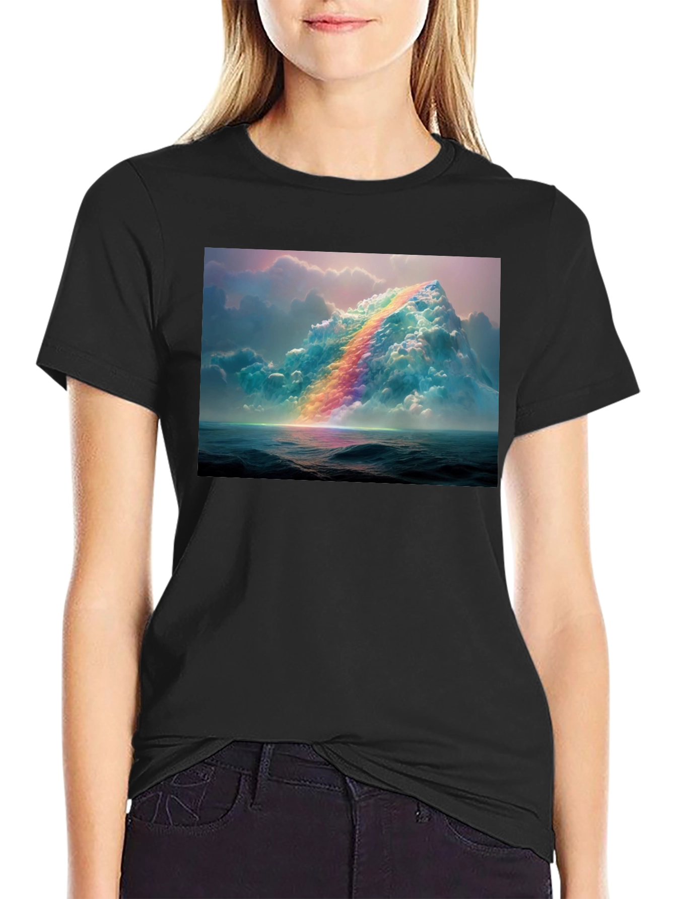 Rainbow Cloudscape Graphic Tee - Artistic Print T-Shirt