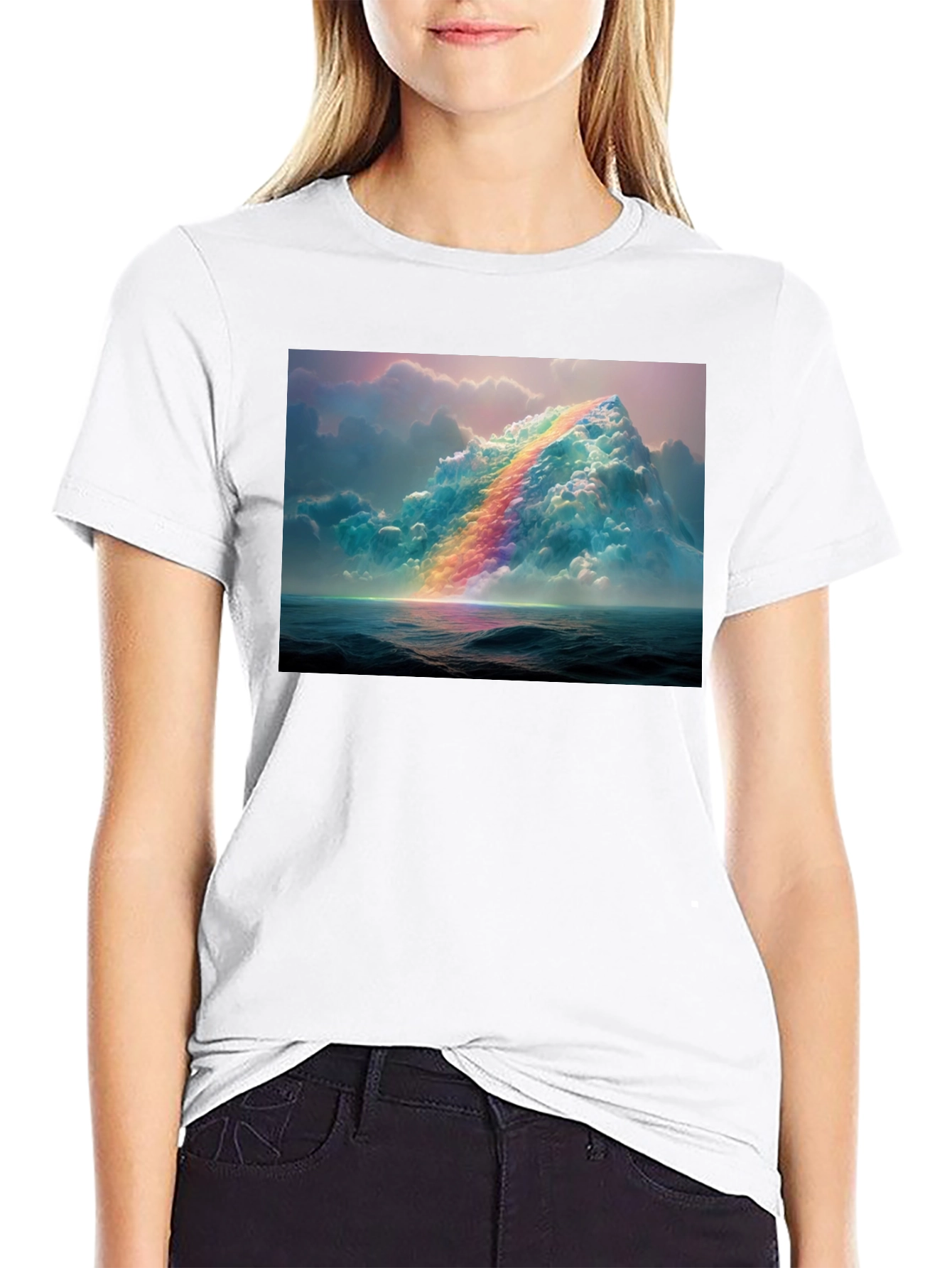 Rainbow Cloudscape Graphic Tee - Artistic Print T-Shirt
