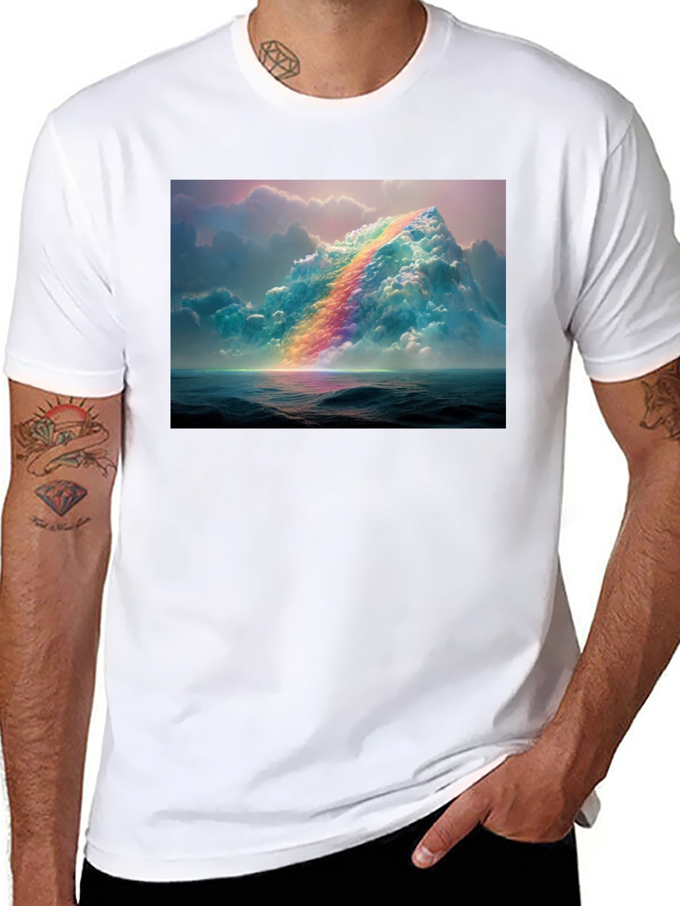 Rainbow Cloudscape Graphic Tee - Artistic Print T-Shirt