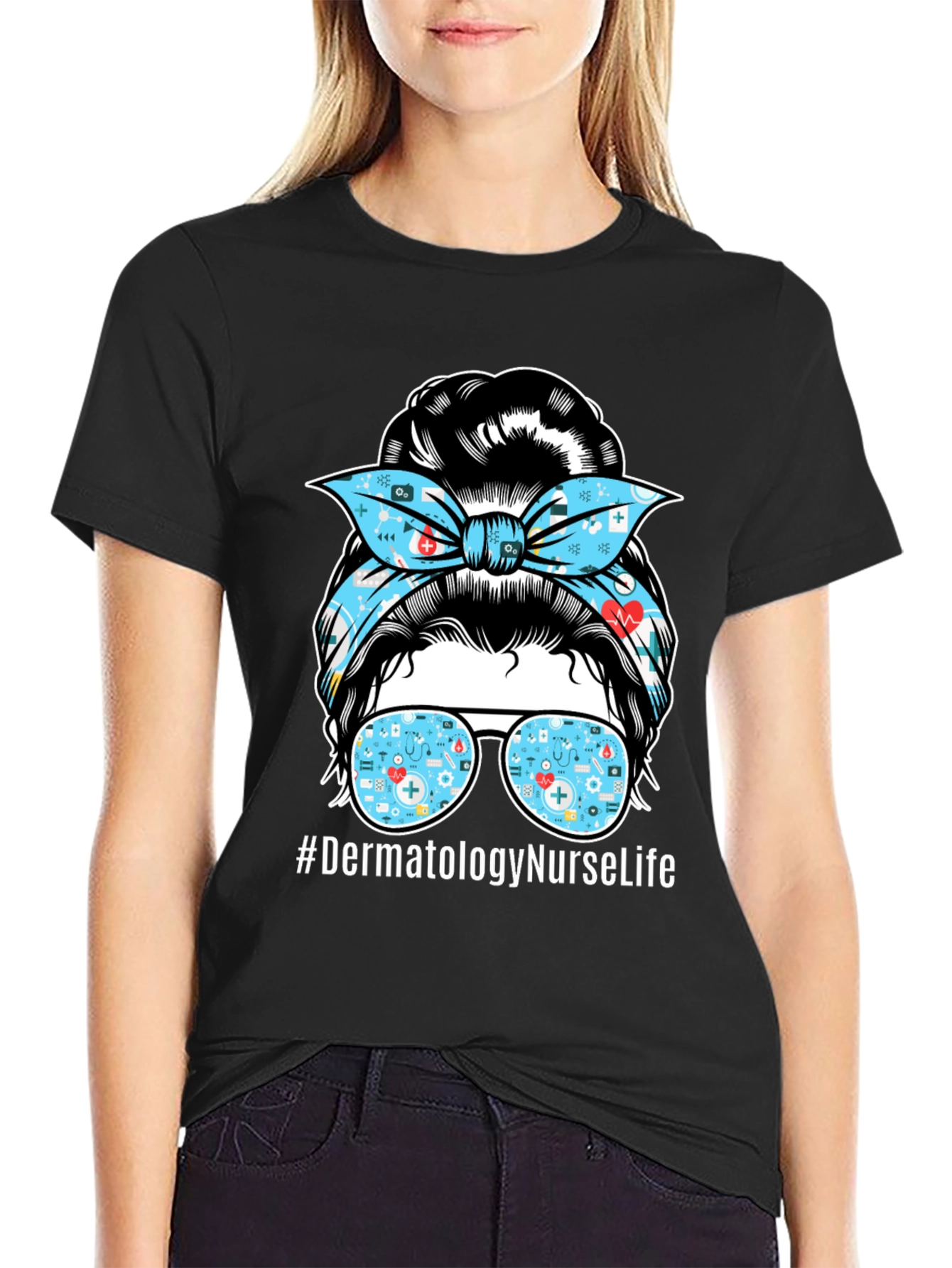 Dermatology Nurse Life T-Shirt - Messy Bun Graphic Tee