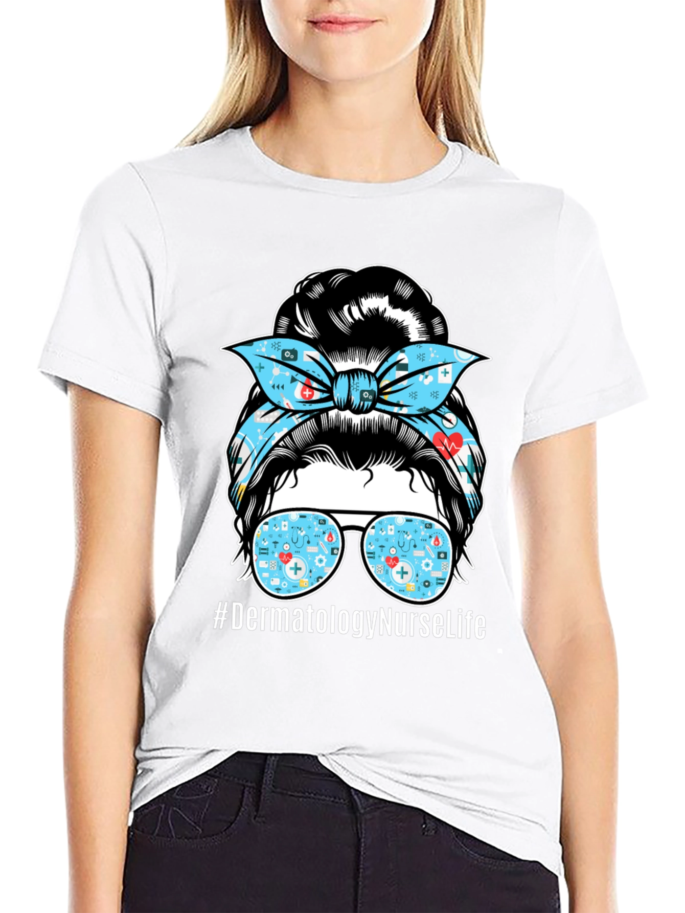 Dermatology Nurse Life T-Shirt - Messy Bun Graphic Tee