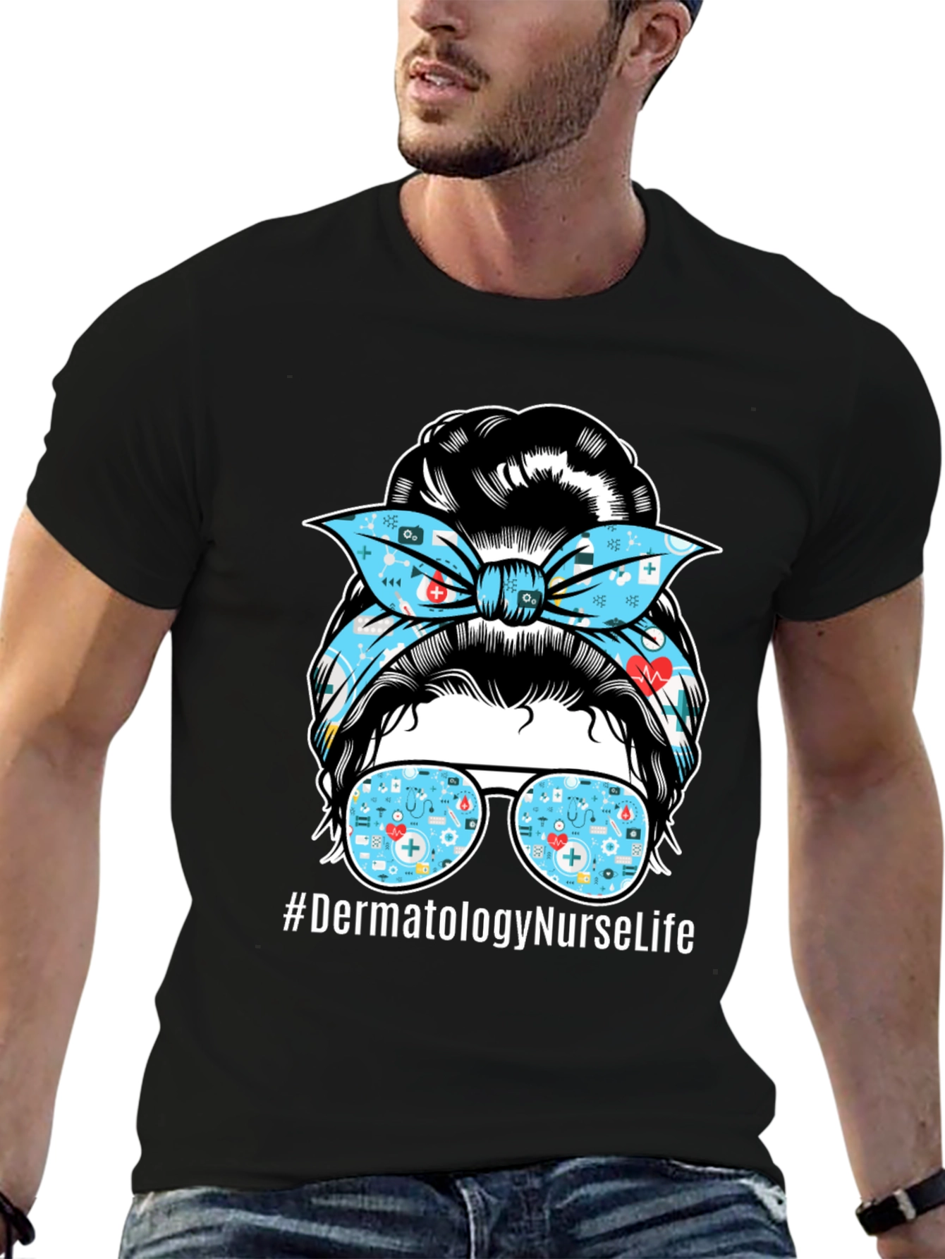 Dermatology Nurse Life T-Shirt - Messy Bun Graphic Tee