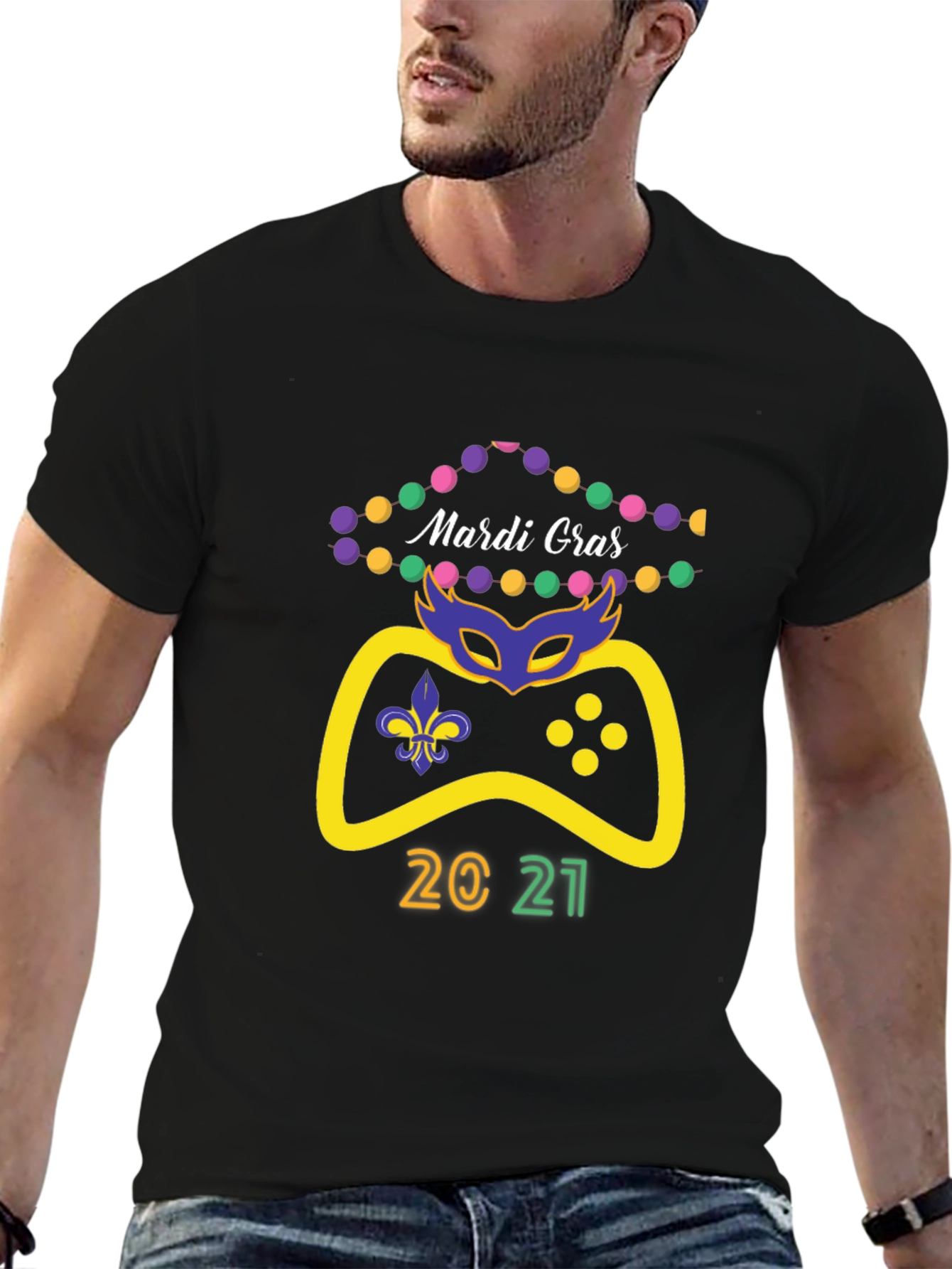 Mardi Gras Gamer 2021 Black T-Shirt