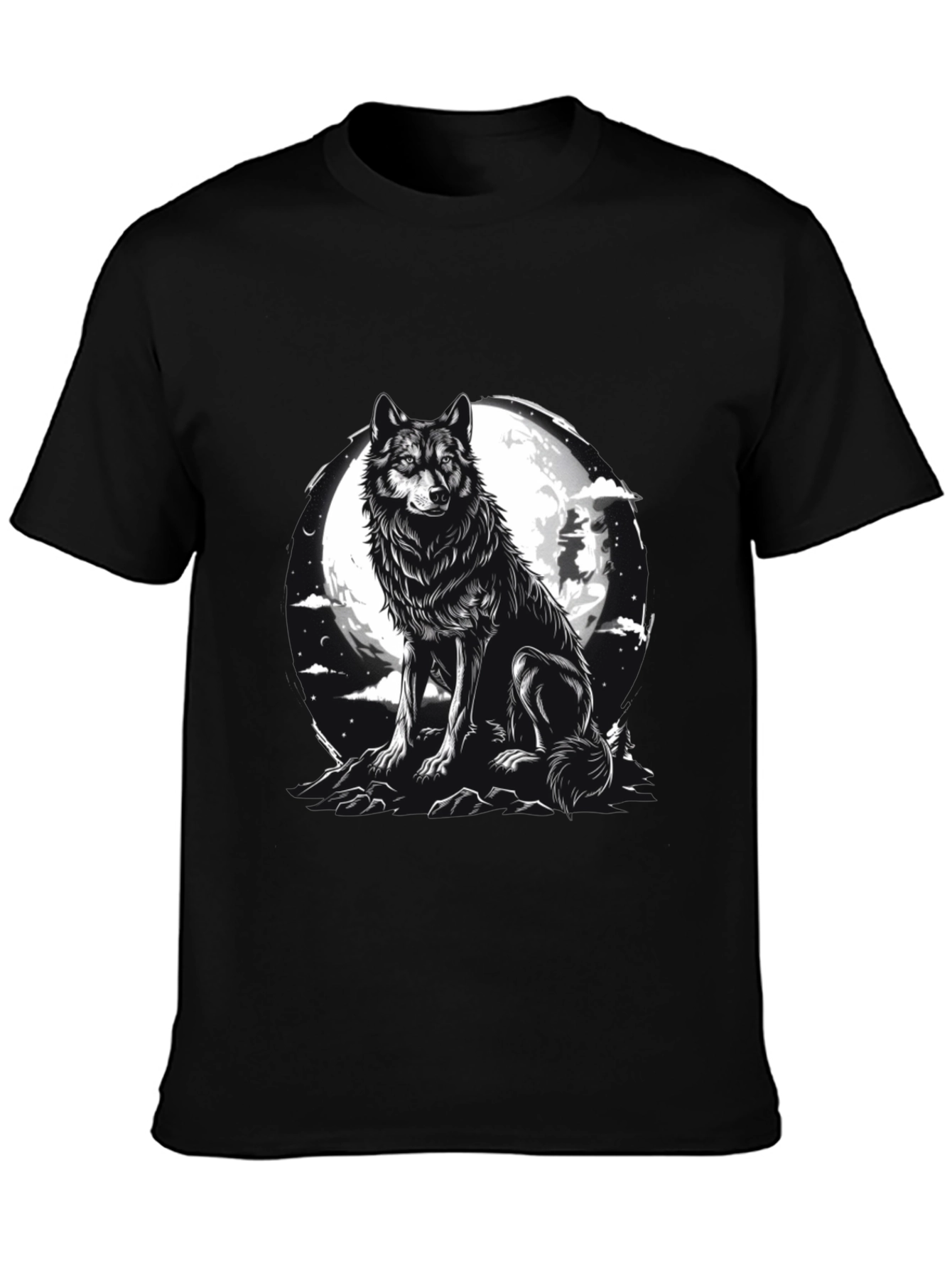 Wolf Moon Graphic Tee - Black Cotton Blend