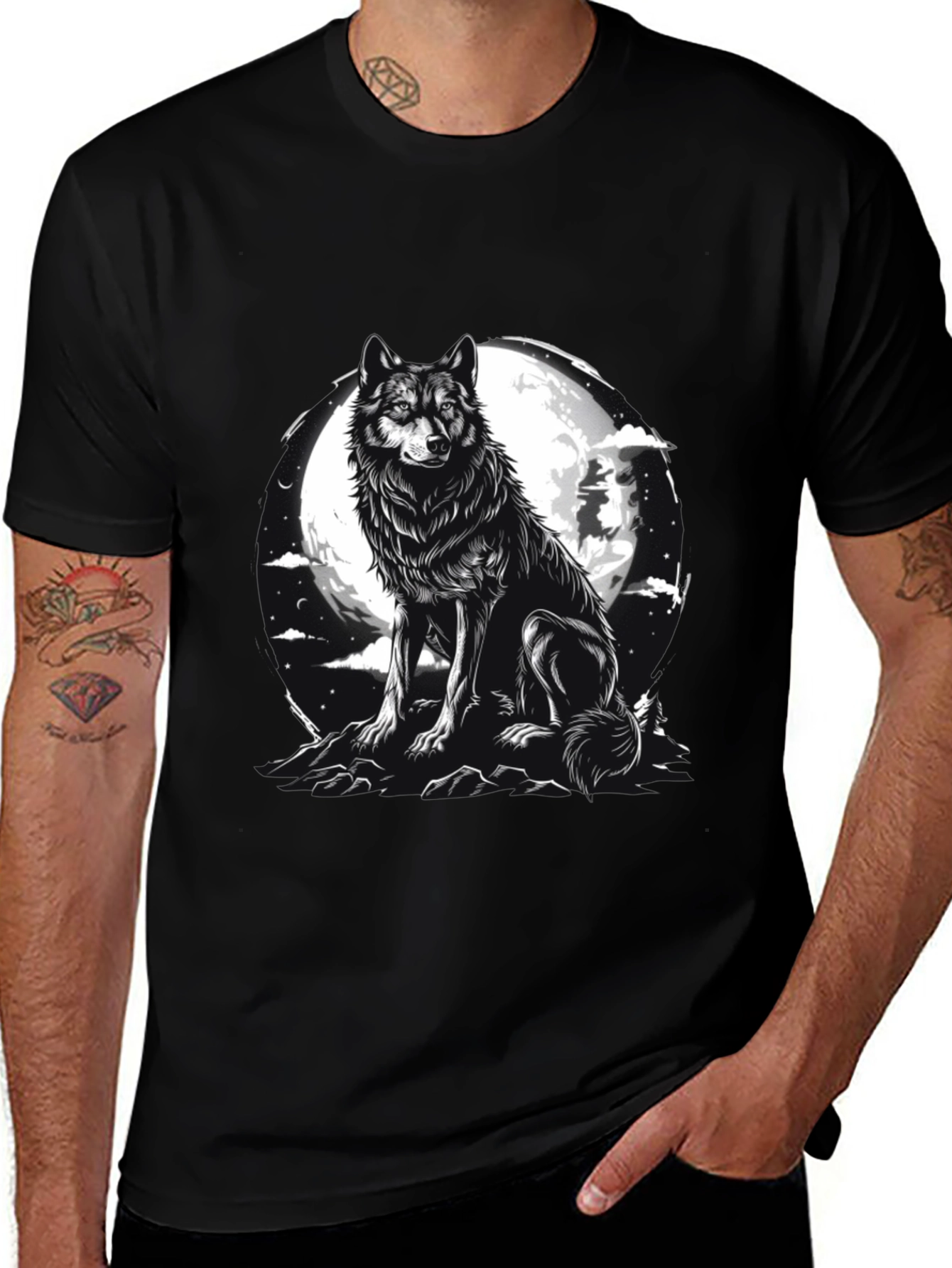 Wolf Moon Graphic Tee - Black Cotton Blend