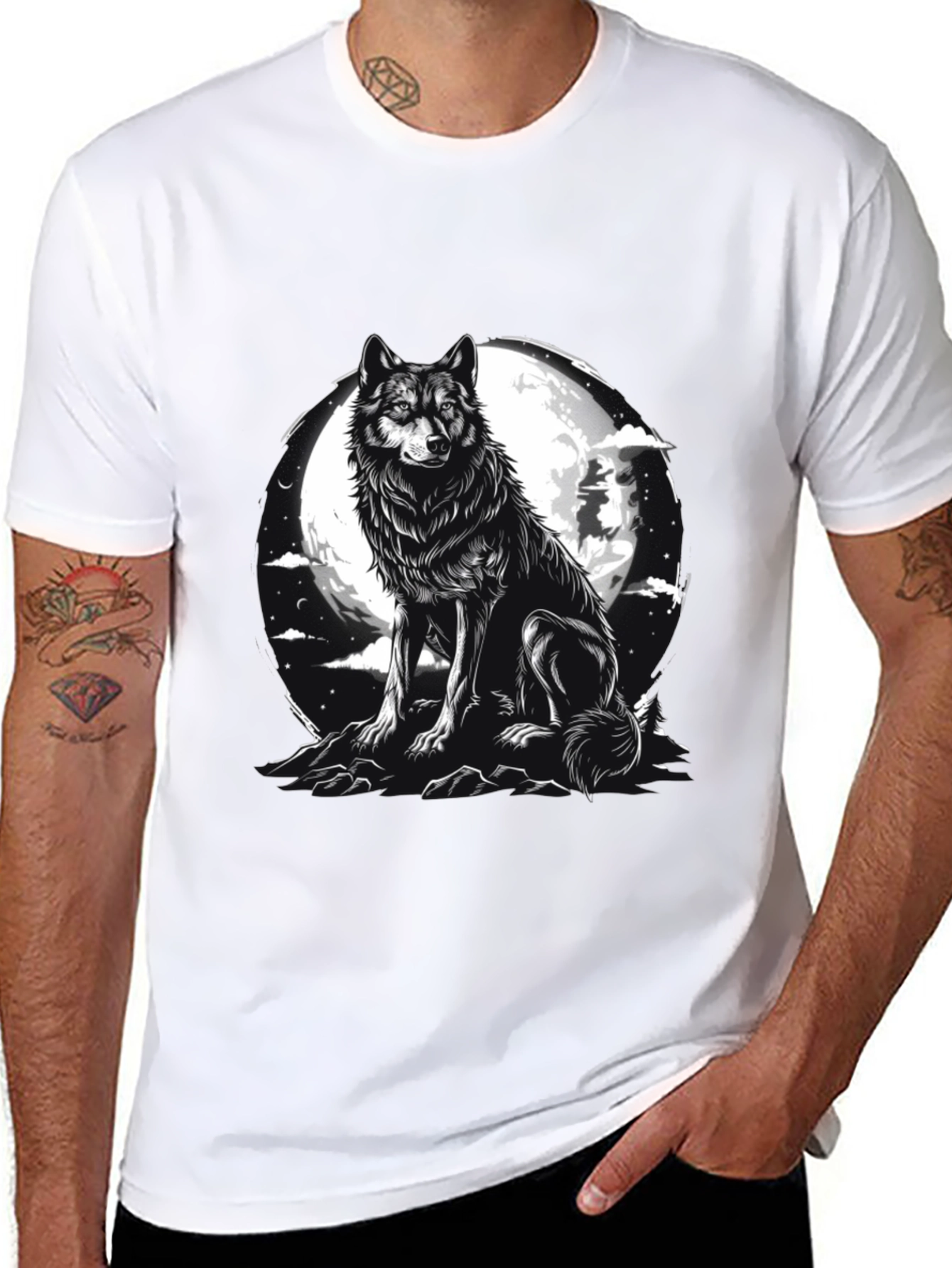 Wolf Moon Graphic Tee - Black Cotton Blend