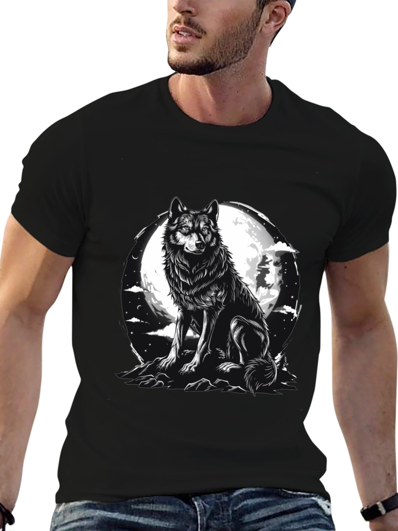 Wolf Moon Graphic Tee - Black Cotton Blend