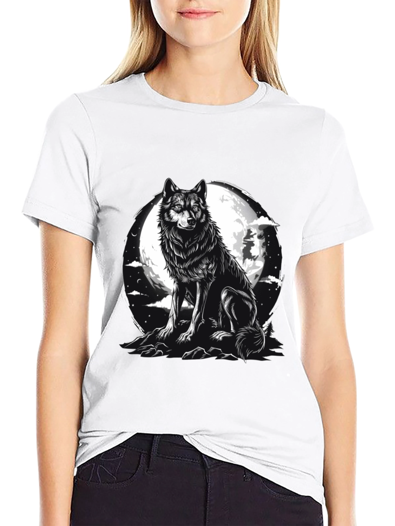 Wolf Moon Graphic Tee - Black Cotton Blend