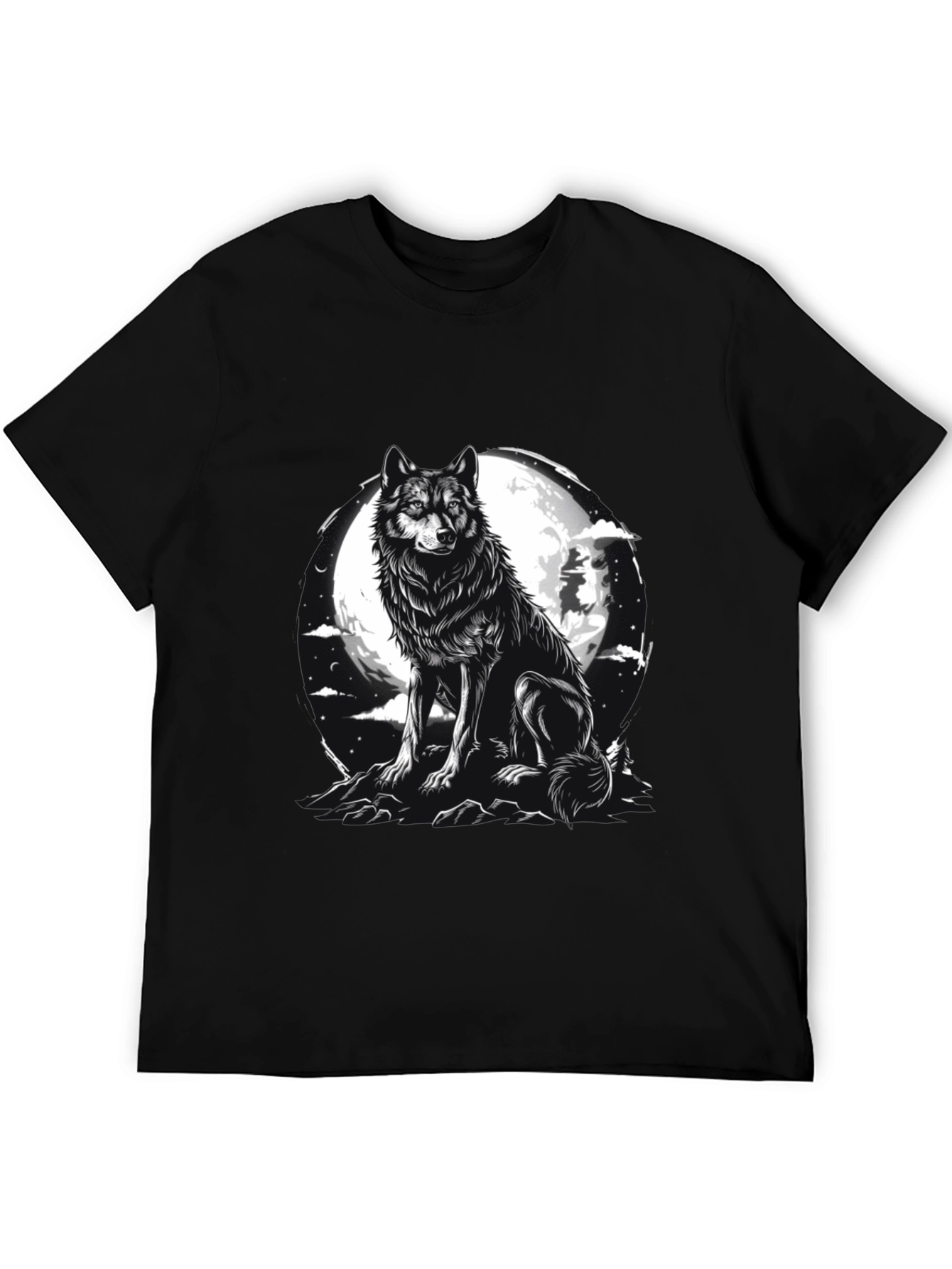 Wolf Moon Graphic Tee - Black Cotton Blend