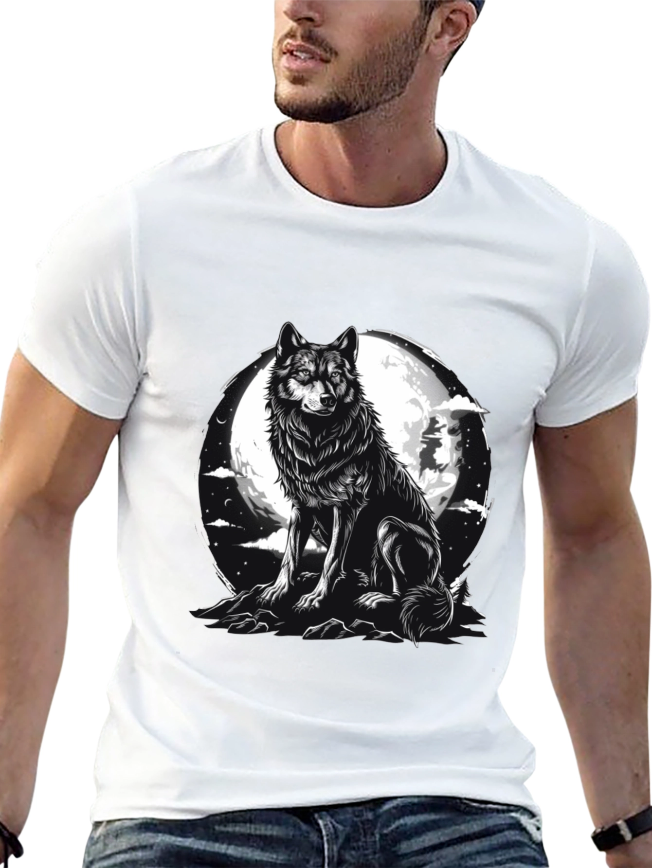 Wolf Moon Graphic Tee - Black Cotton Blend