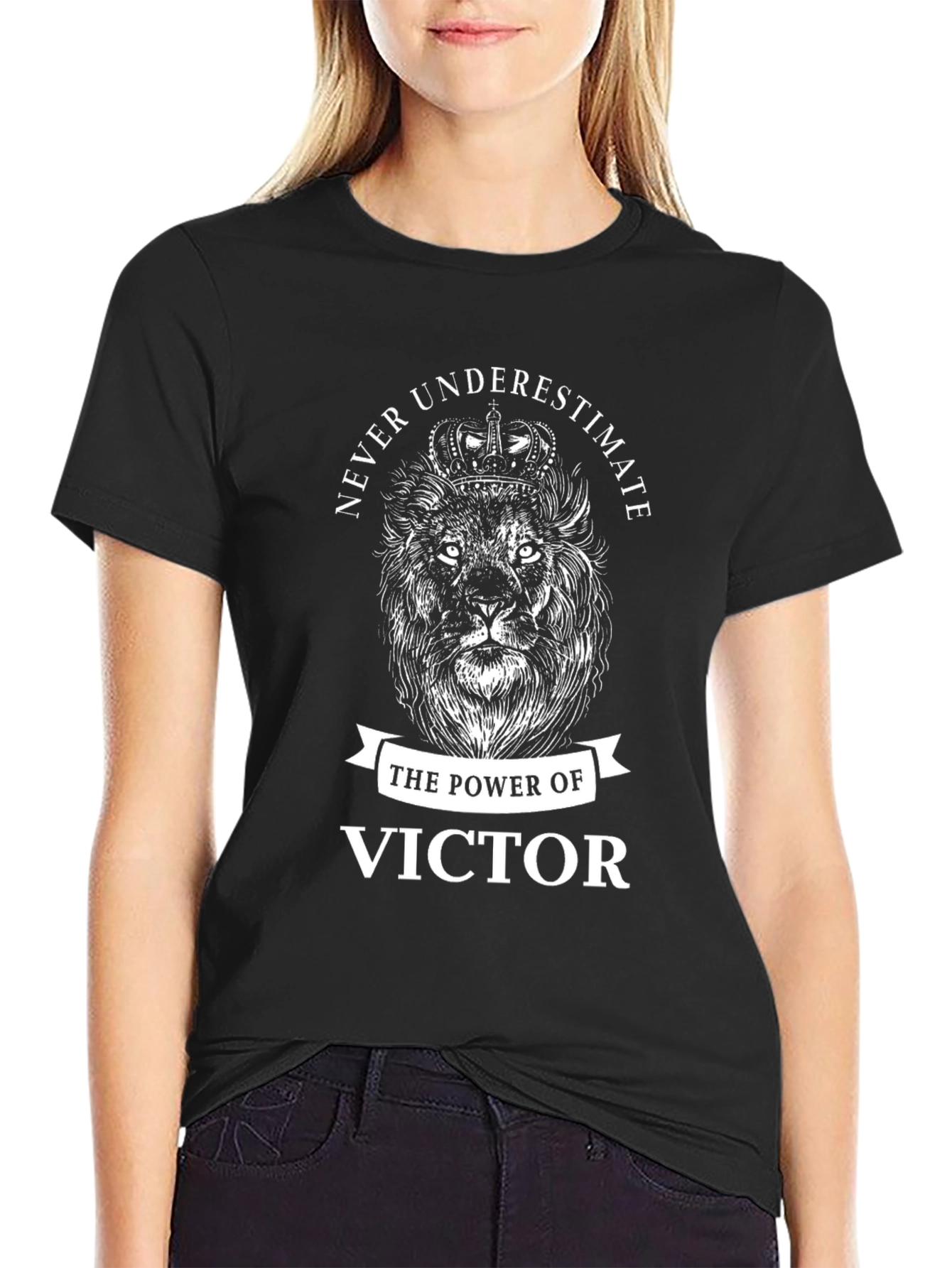 Never Underestimate Victor Lion Black Graphic T-Shirt