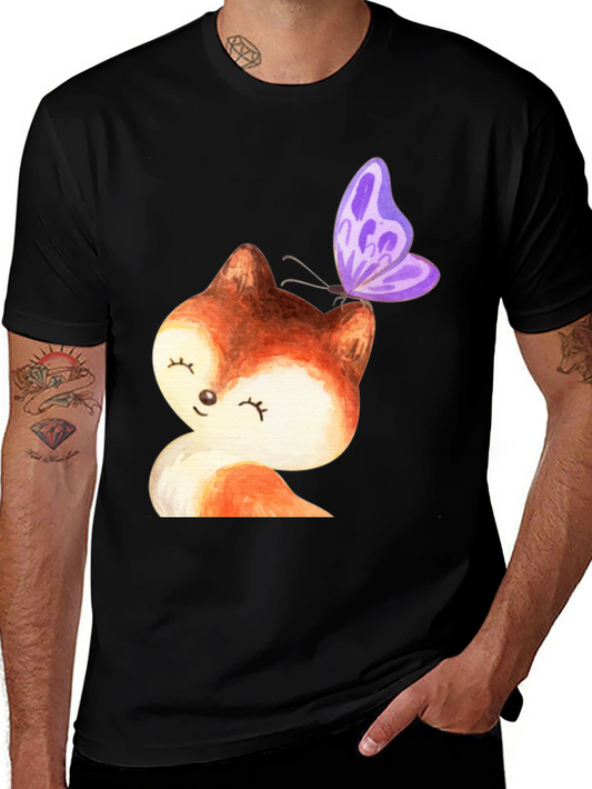 Cute Fox & Butterfly Graphic Tee - Stylish Unisex T-Shirt