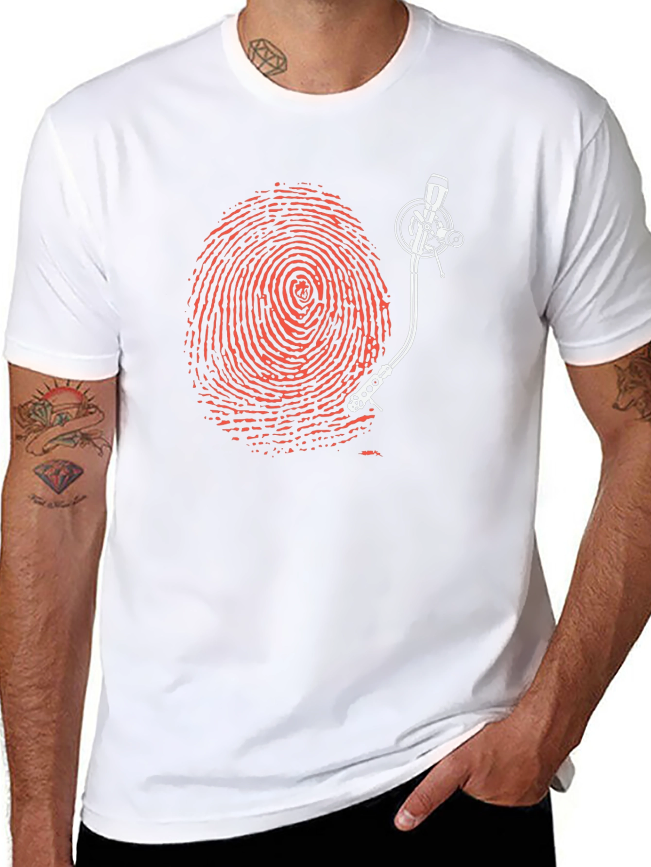 Fingerprint Turntable Graphic Tee - Unique Music Lover Shirt
