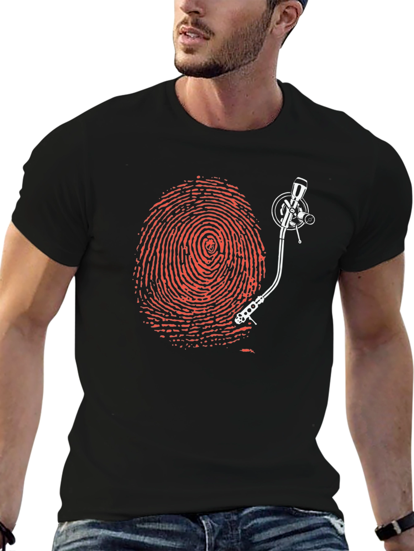 Fingerprint Turntable Graphic Tee - Unique Music Lover Shirt