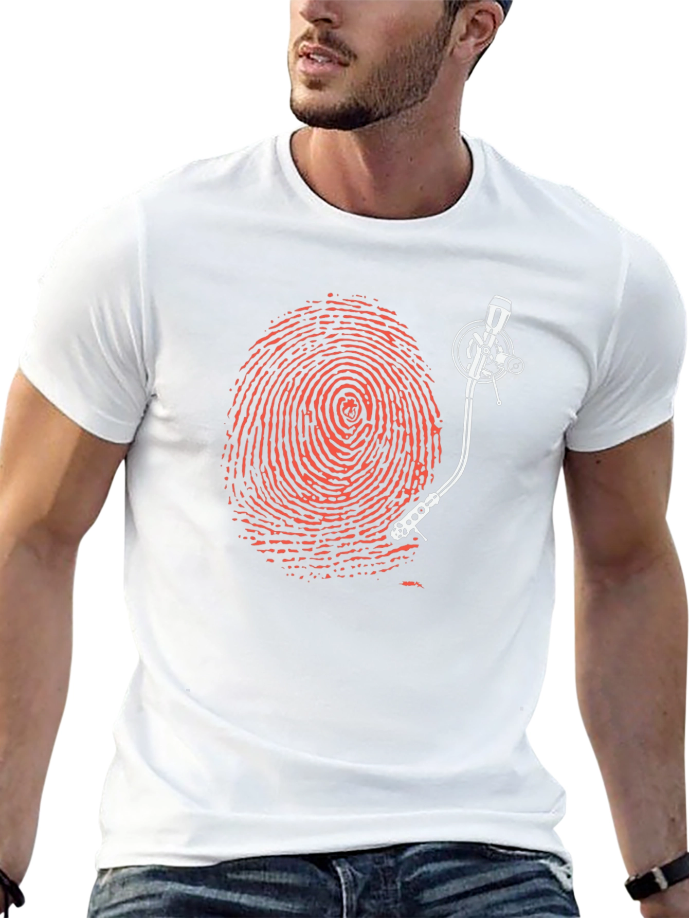 Fingerprint Turntable Graphic Tee - Unique Music Lover Shirt