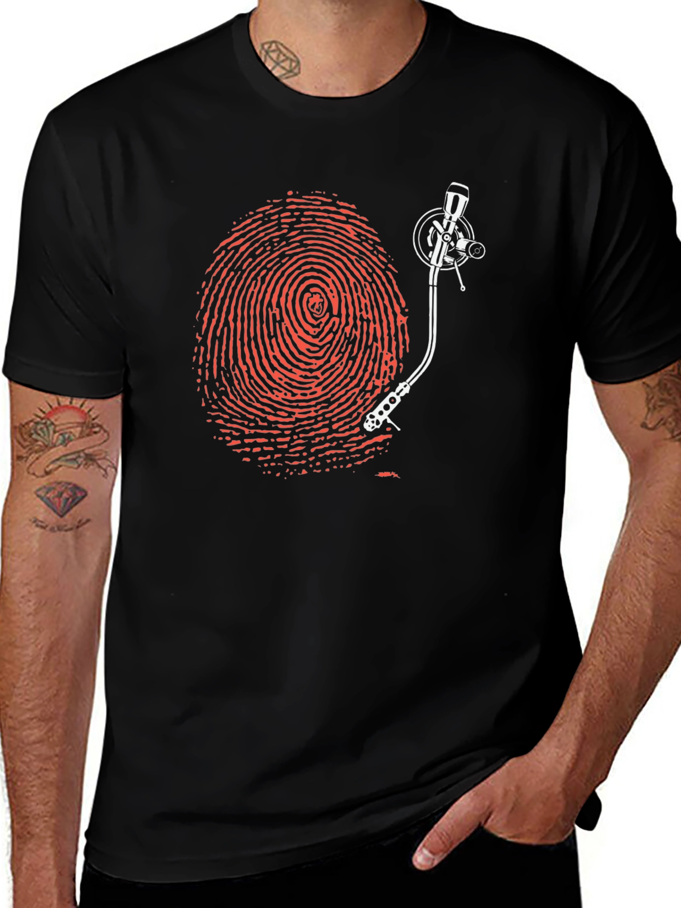 Fingerprint Turntable Graphic Tee - Unique Music Lover Shirt