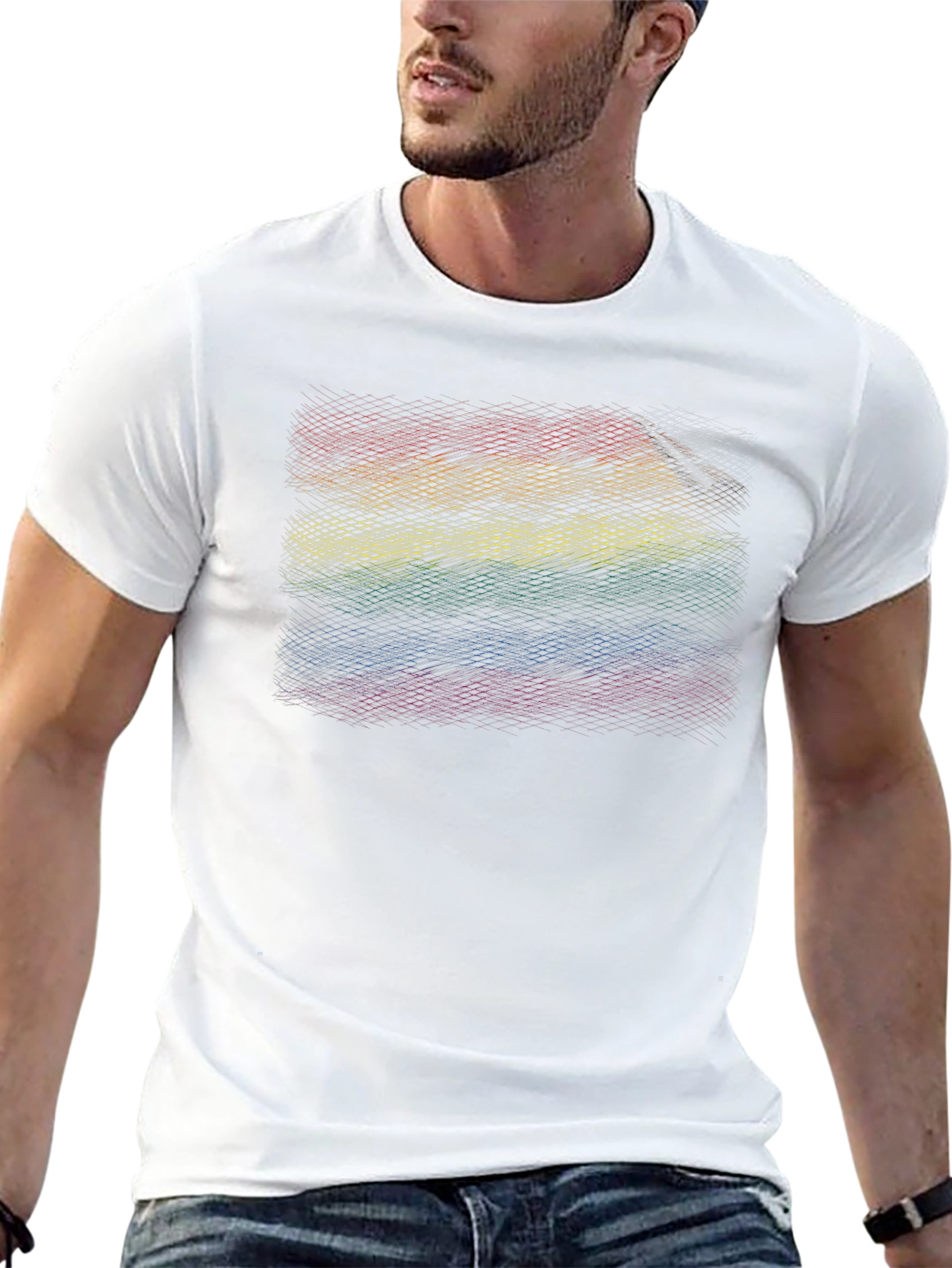 Rainbow Stripes Graphic Tee - Black Cotton Blend