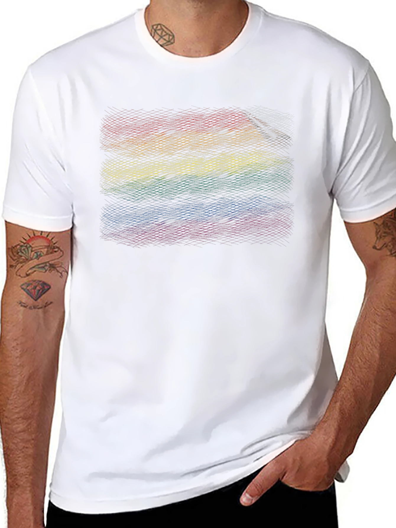 Rainbow Stripes Graphic Tee - Black Cotton Blend