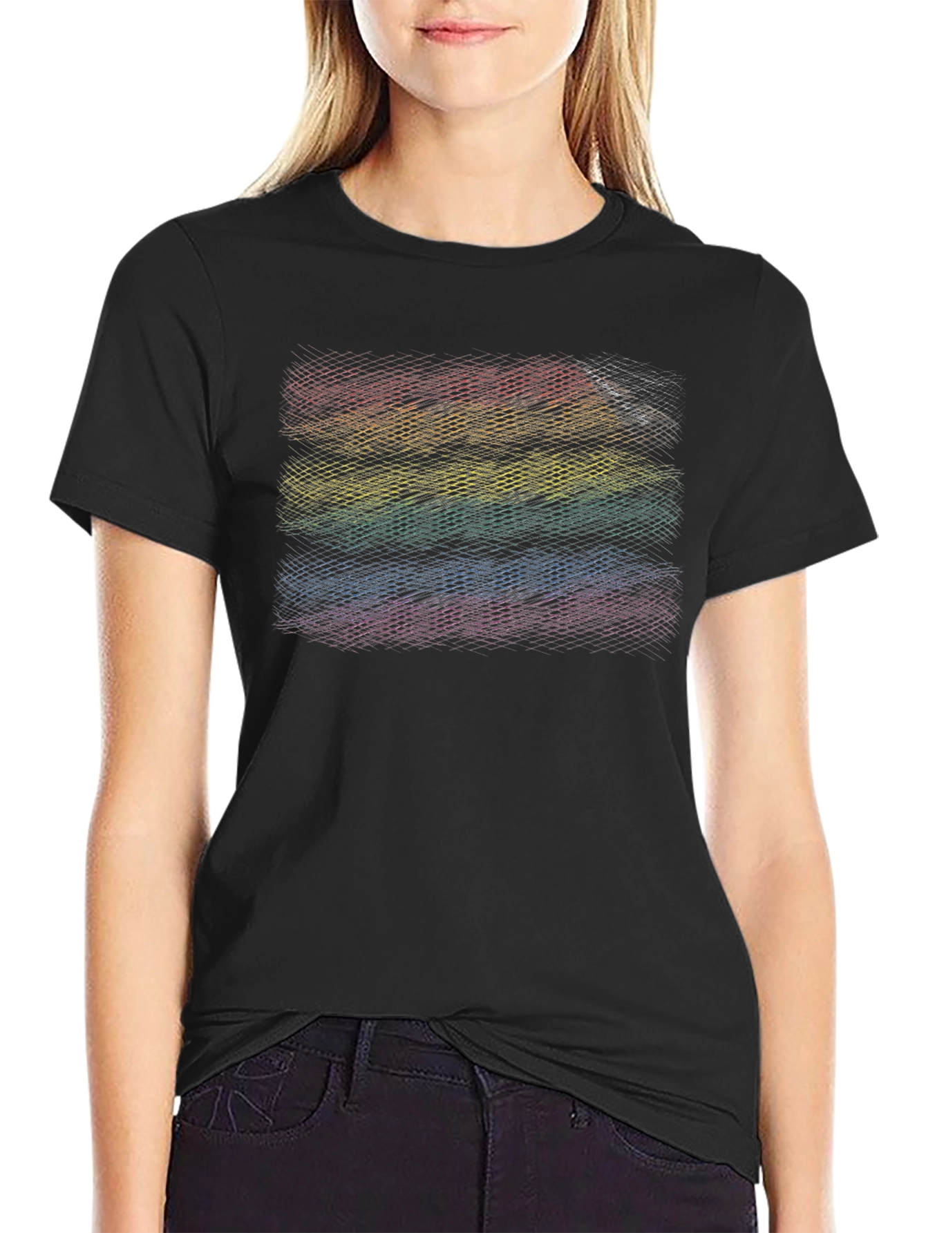 Rainbow Stripes Graphic Tee - Black Cotton Blend
