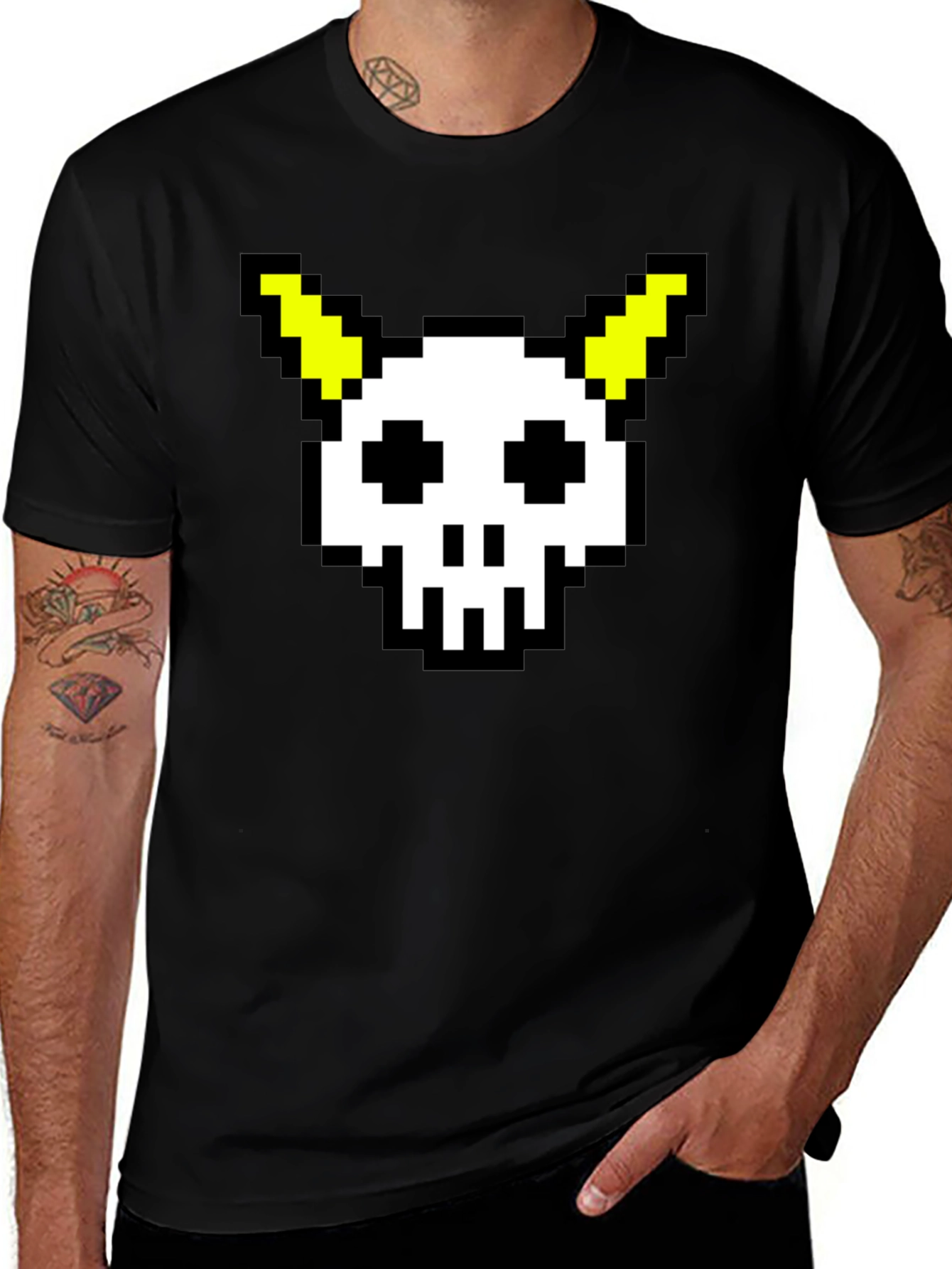 Pixel Skull & Horns Black T-Shirt