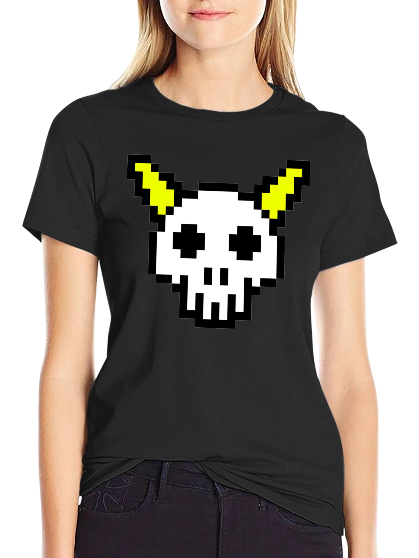 Pixel Skull & Horns Black T-Shirt