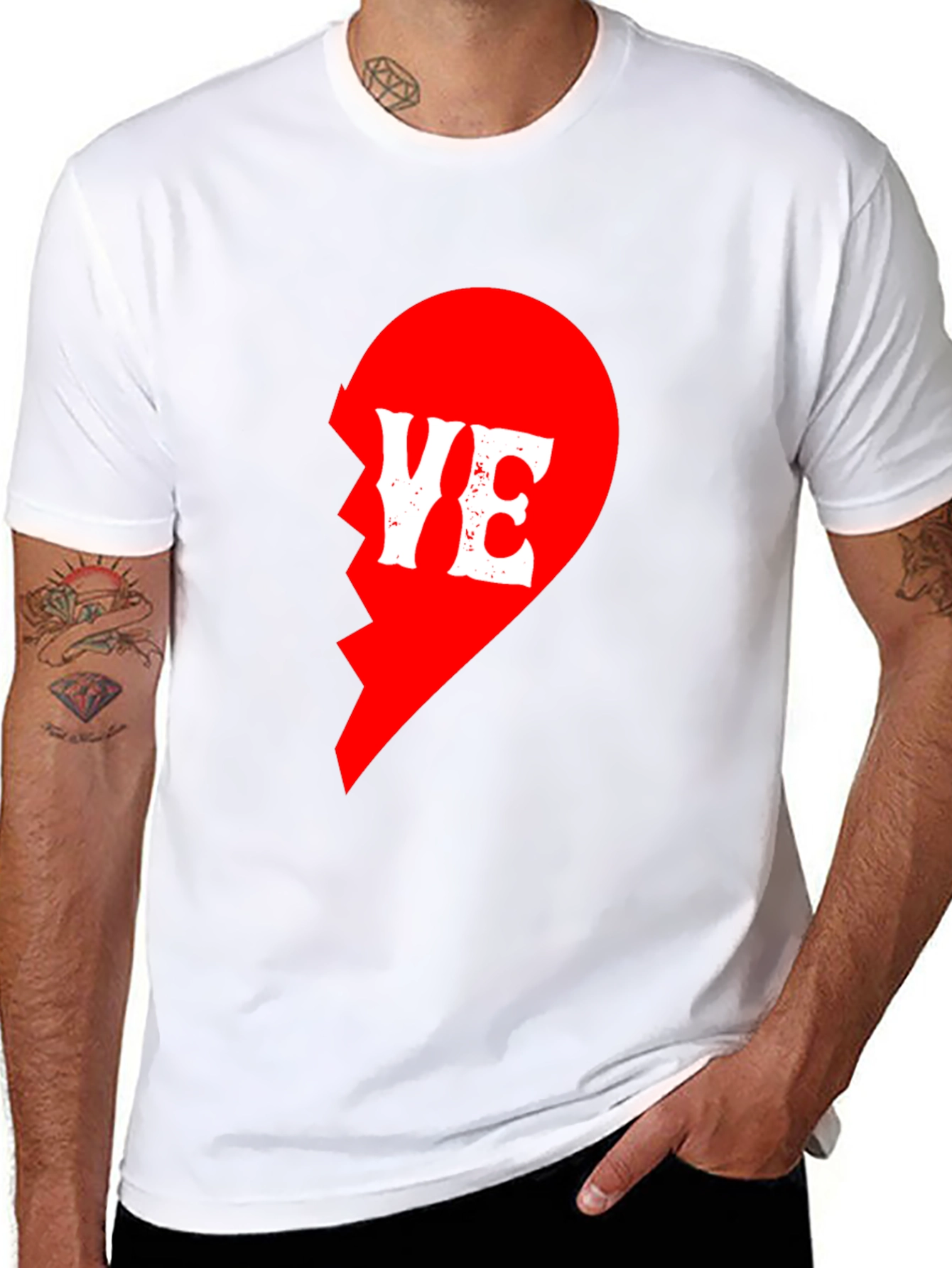 Broken Heart YE Graphic Print Black T-Shirt