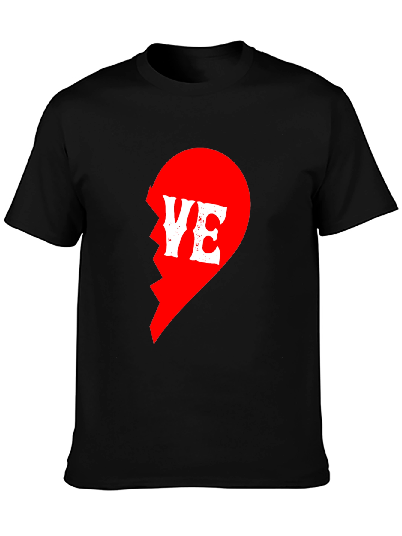 Broken Heart YE Graphic Print Black T-Shirt