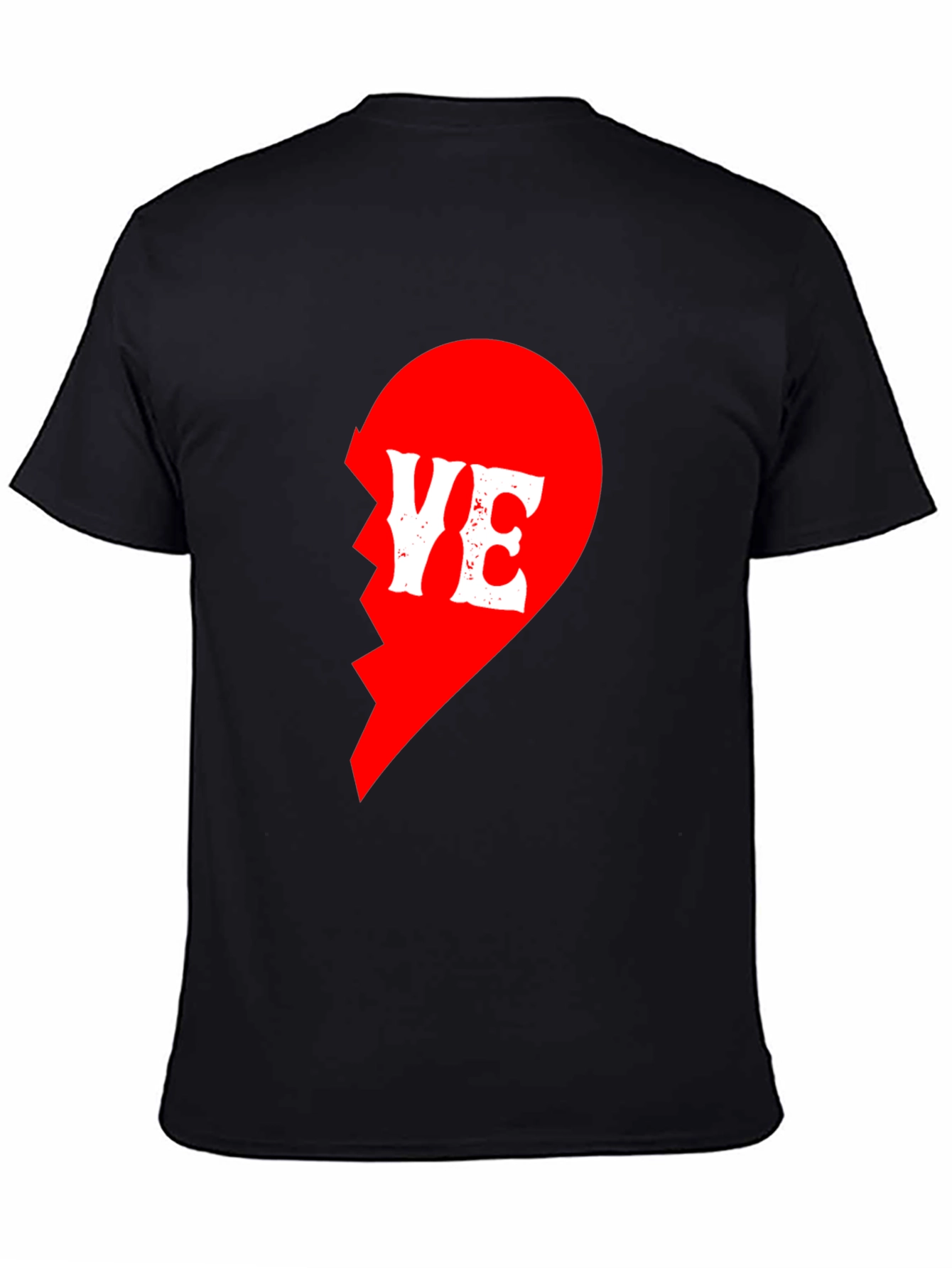 Broken Heart YE Graphic Print Black T-Shirt